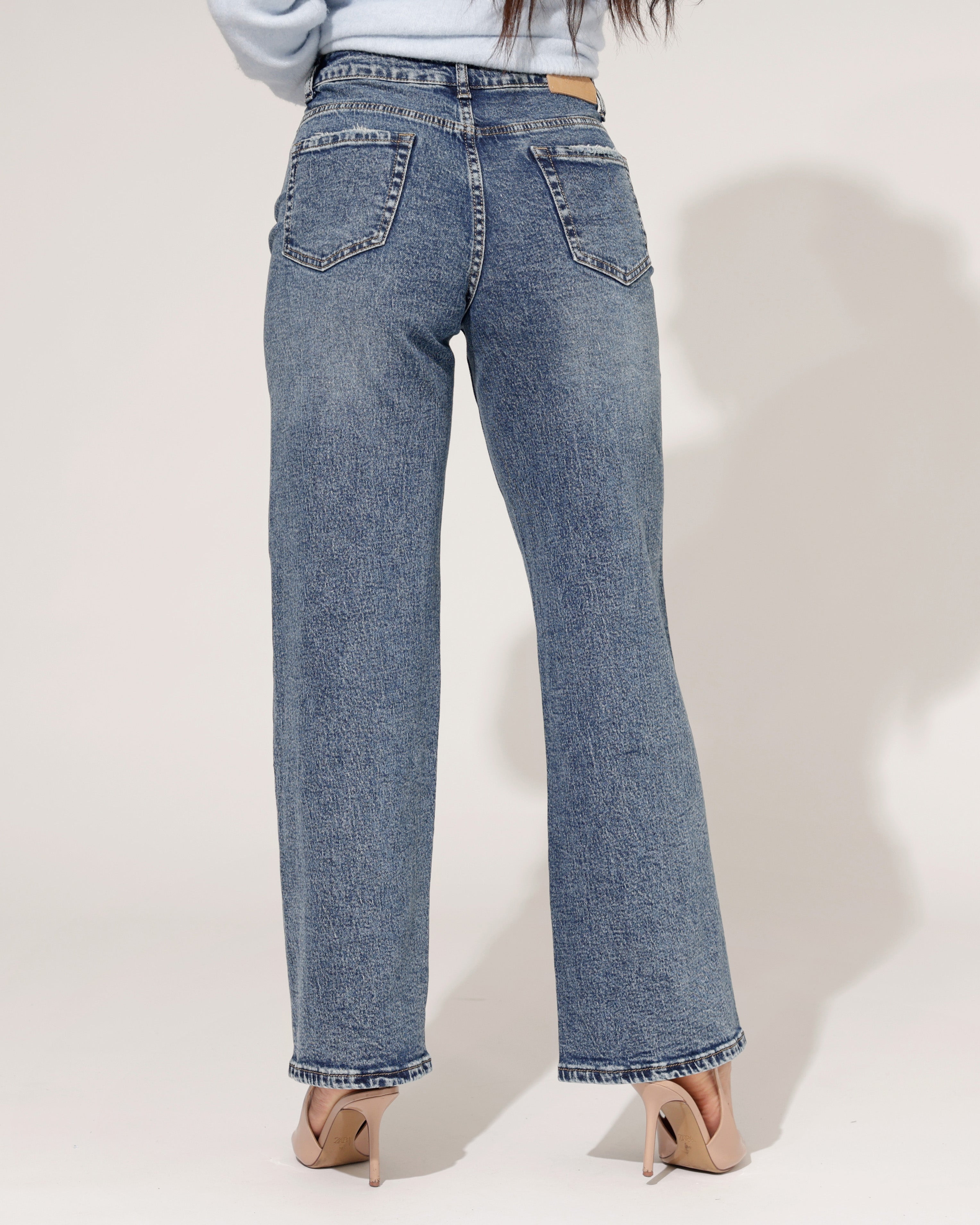 Queen Hearts | Wide leg jeans Studs Irvy-1 Donkerblauw