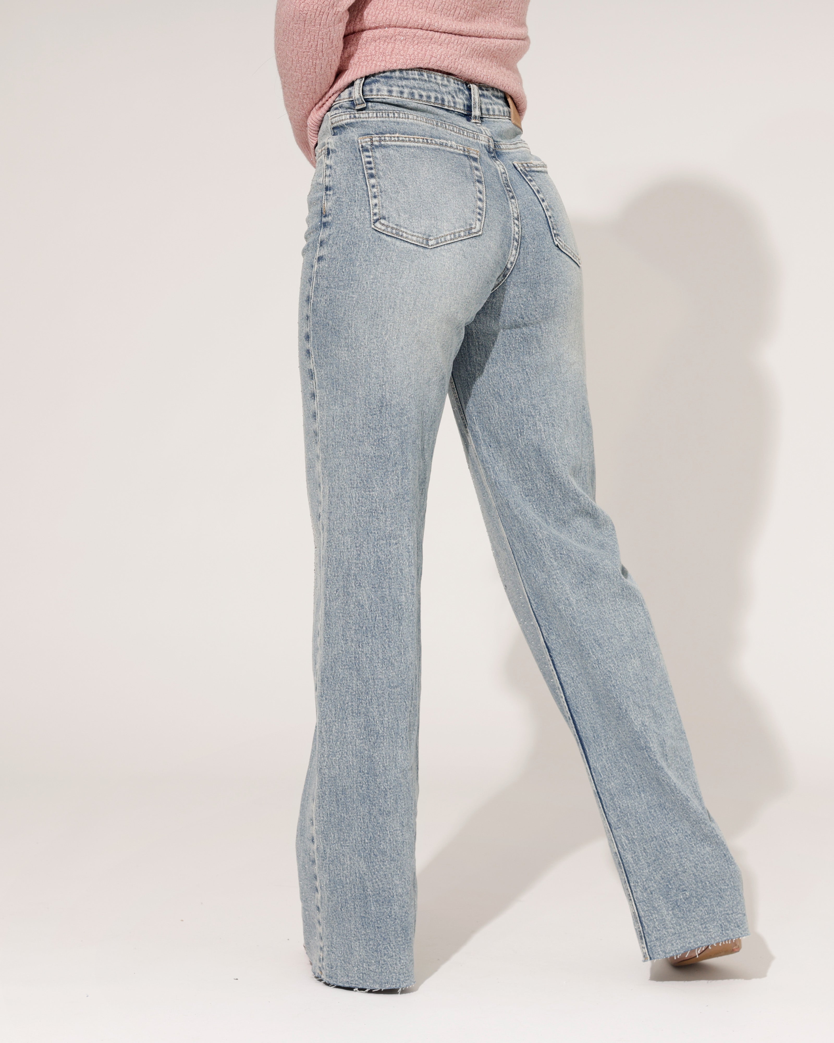 Queen Hearts | Wide leg, Straight jeans met Stras Revi-3 Blauw
