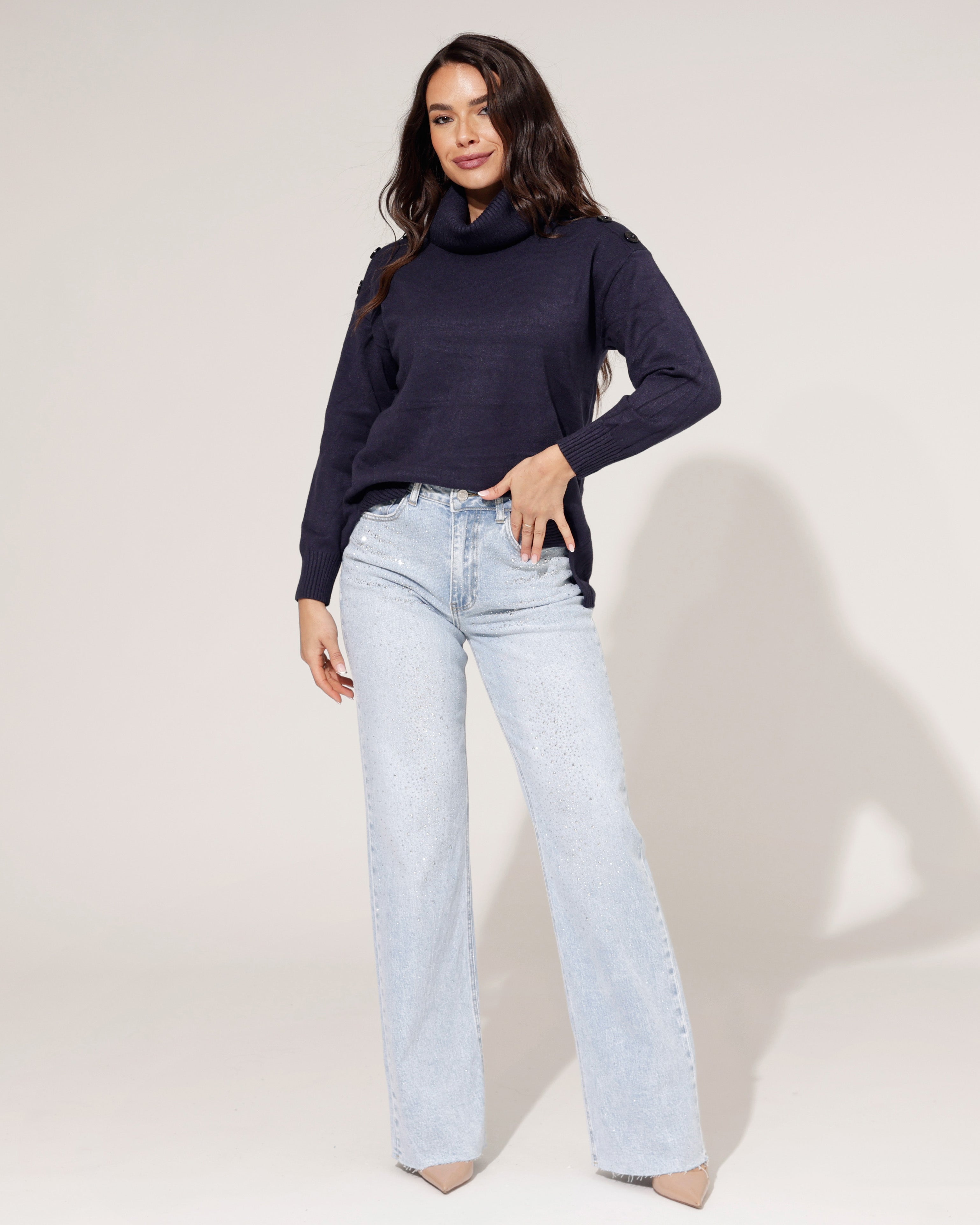 Queen Hearts | Wide leg jeans met Stras Revi-2 Lichtblauw