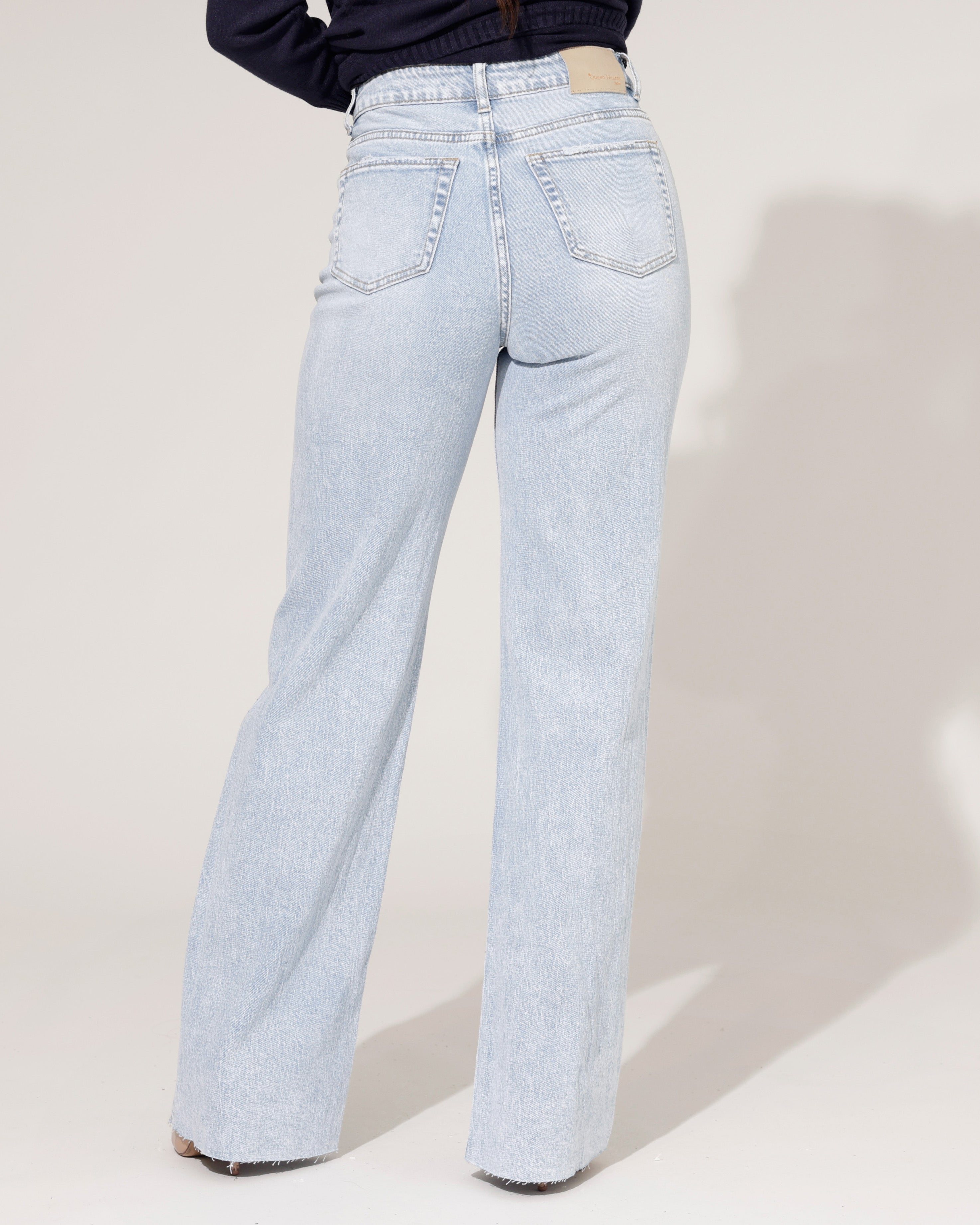 Queen Hearts | Wide leg jeans met Stras Revi-2 Lichtblauw