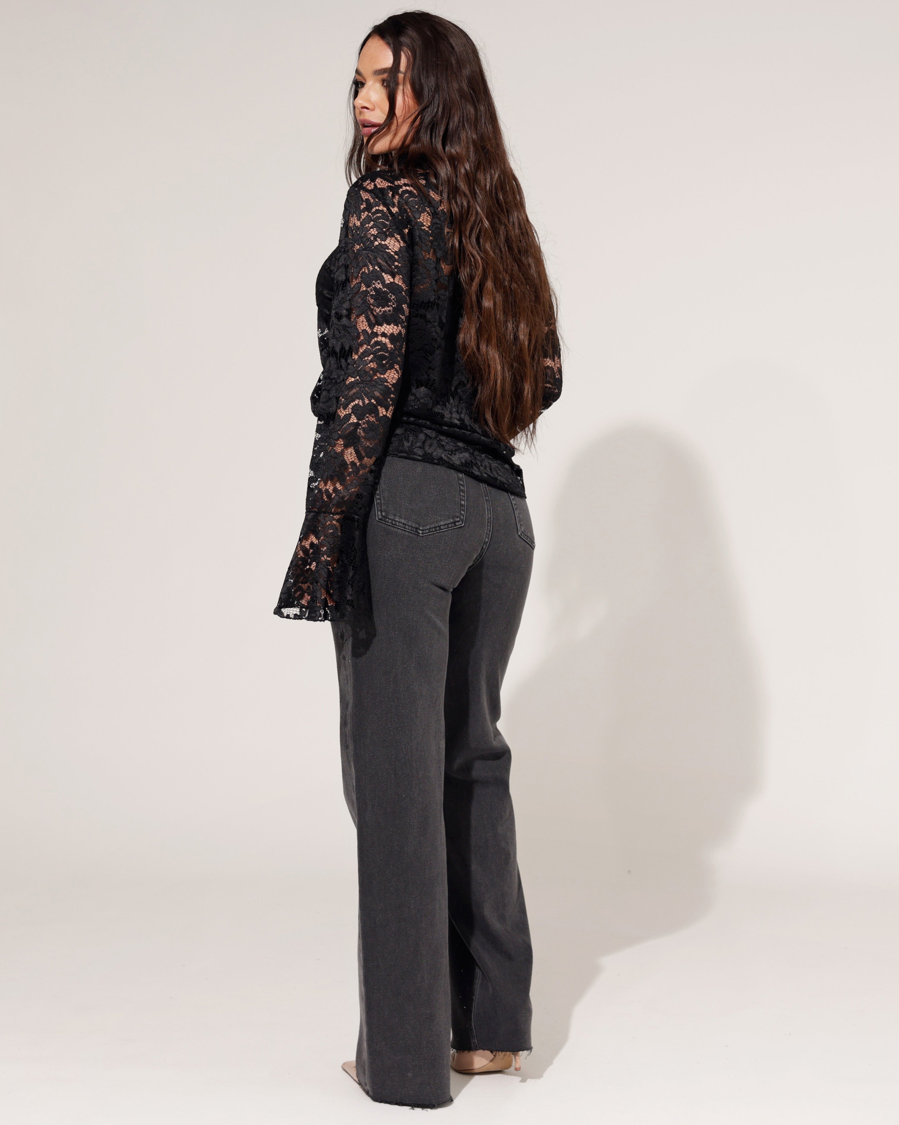 Zwarte wide leg jeans dames Queen Hearts strass steentjes all over - 3