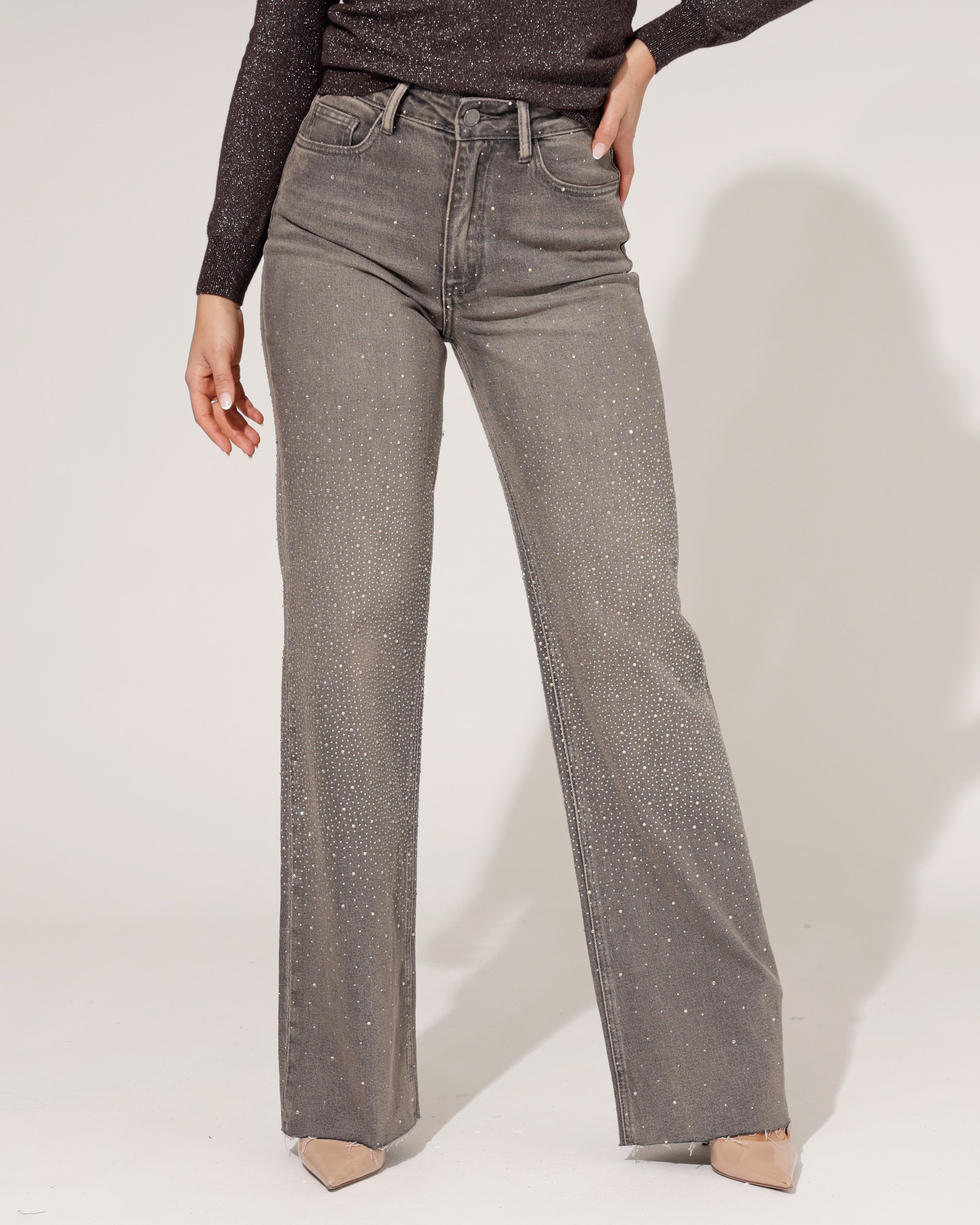 Queen Hearts | Wide leg jeans Eva-1 Donkergrijs