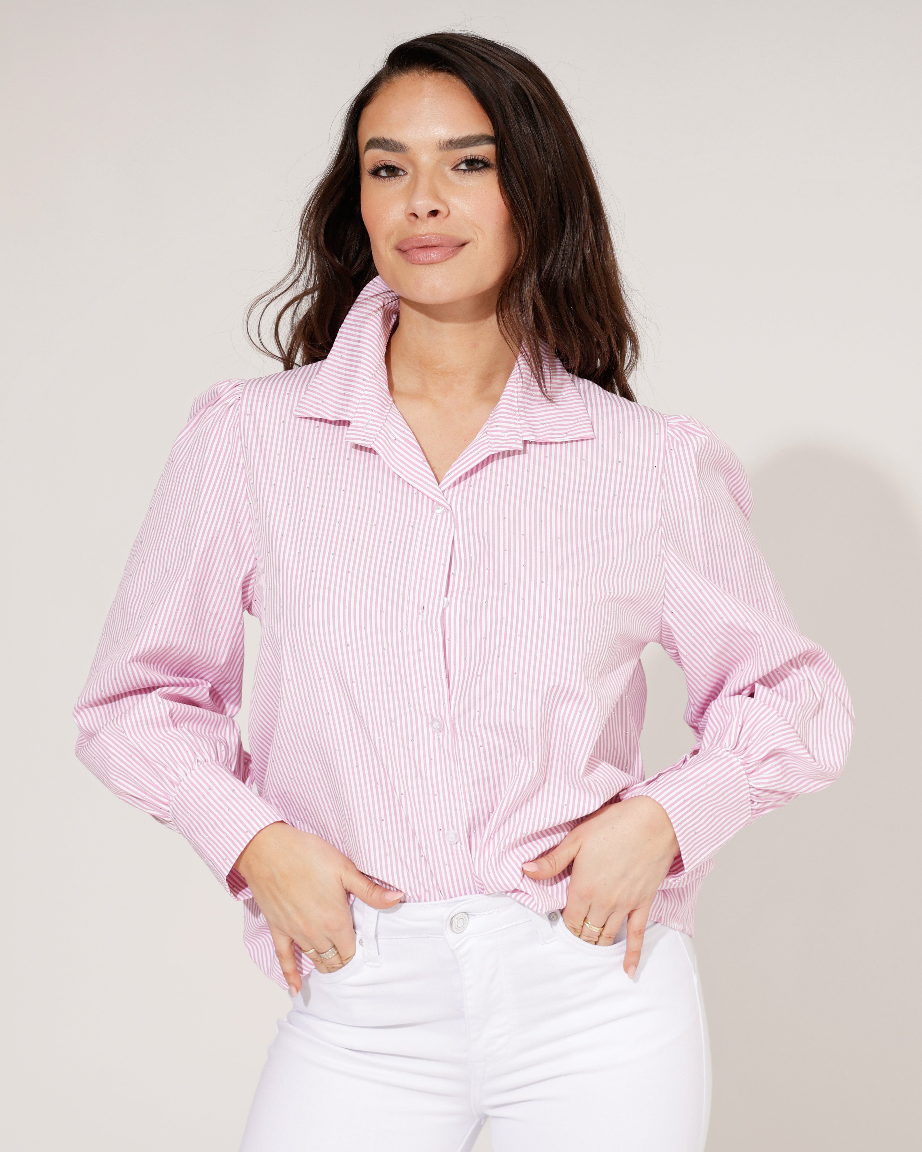Gestreepte blouse met stras Tracey Roze