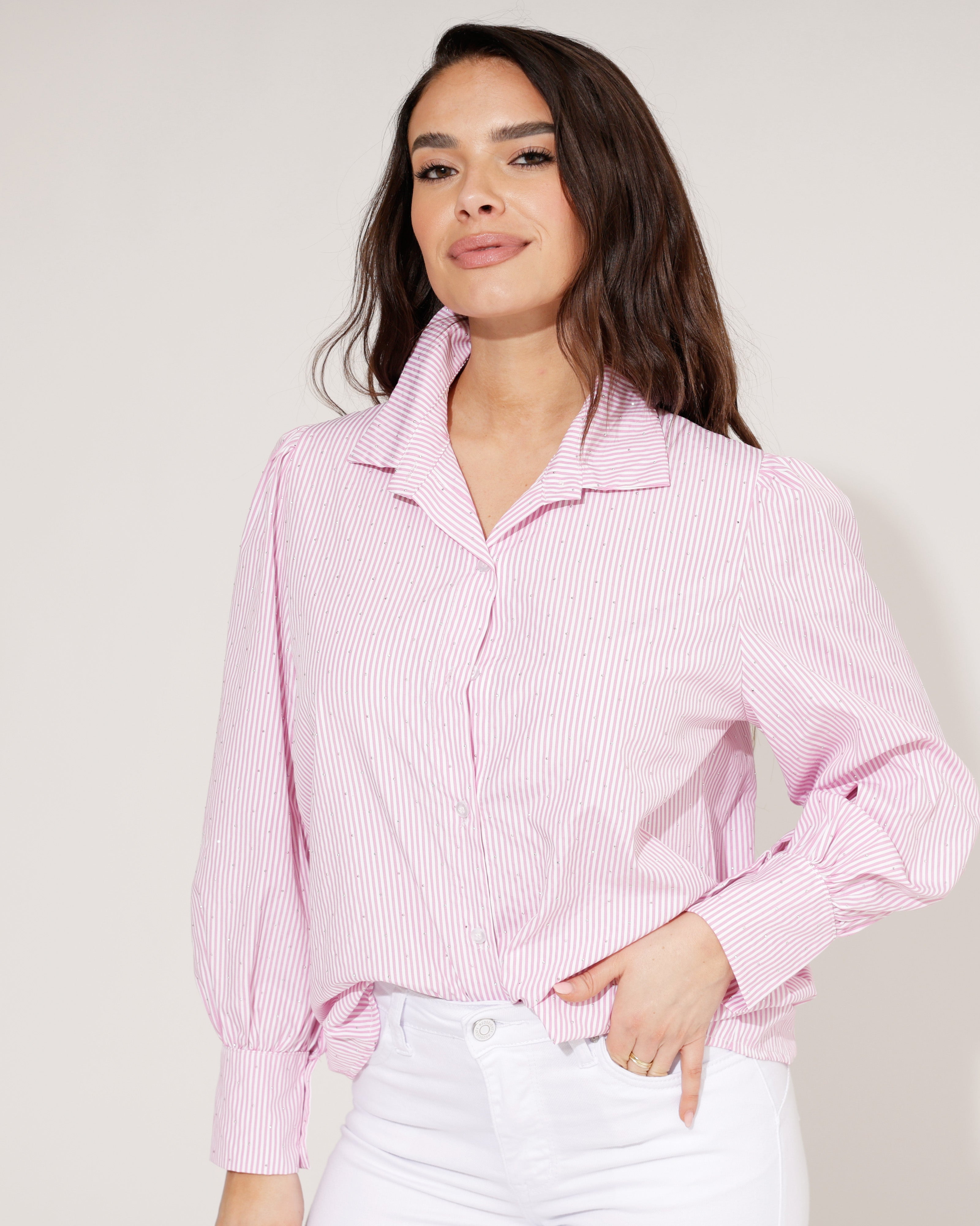 Gestreepte blouse met stras Tracey Roze