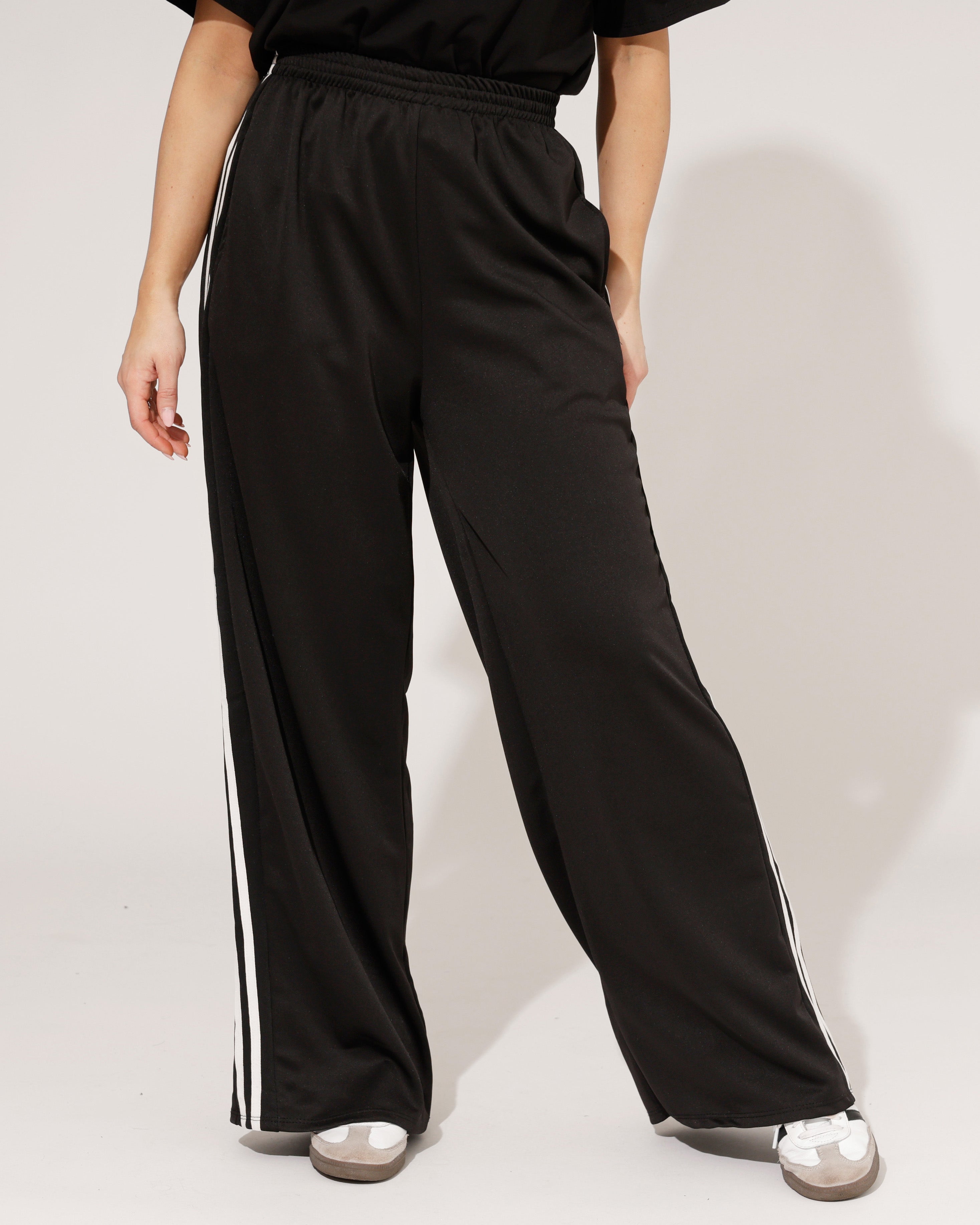 Wide leg broek met zijstrepen Kristy Zwart/ Wit