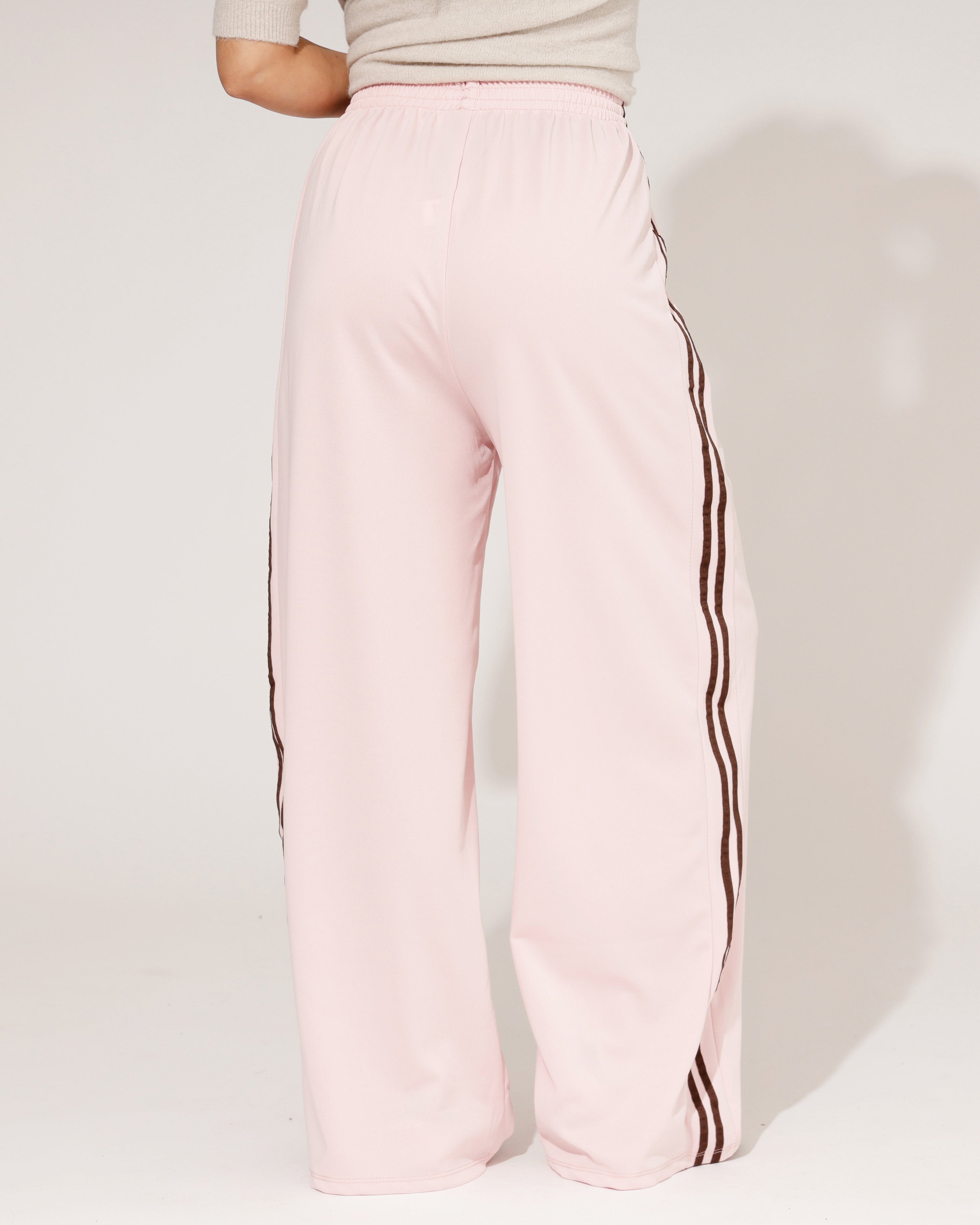 Wide leg broek met zijstrepen Kristy Roze/ Donkerbruin