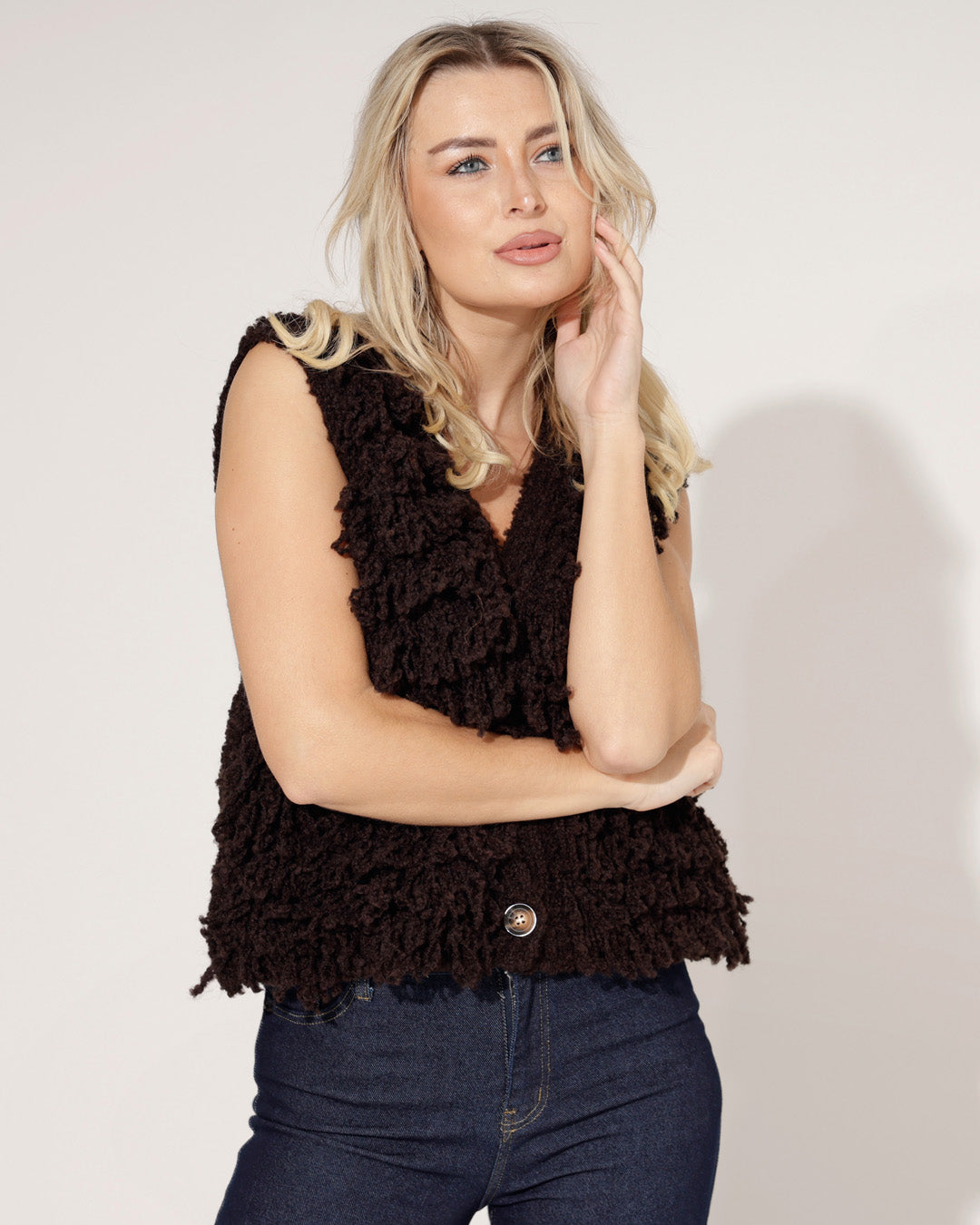 Boucle gilet Quinty Donkerbruin