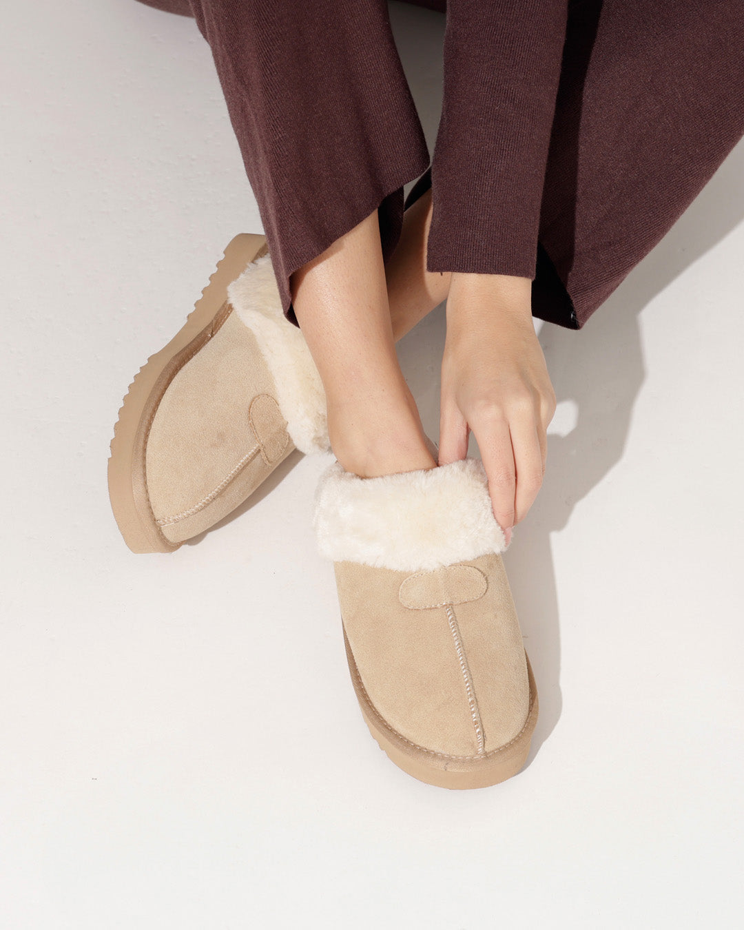 Lederen pantoffel Kiki Taupe