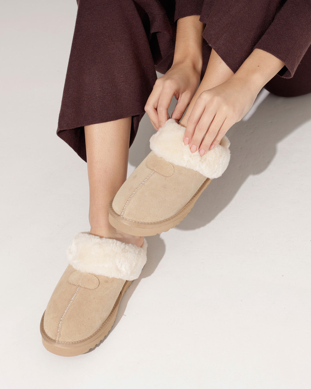 Lederen pantoffel Kiki Taupe