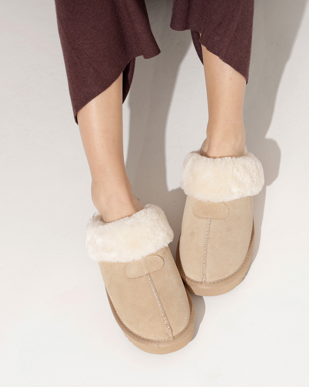 Lederen pantoffel Kiki Taupe