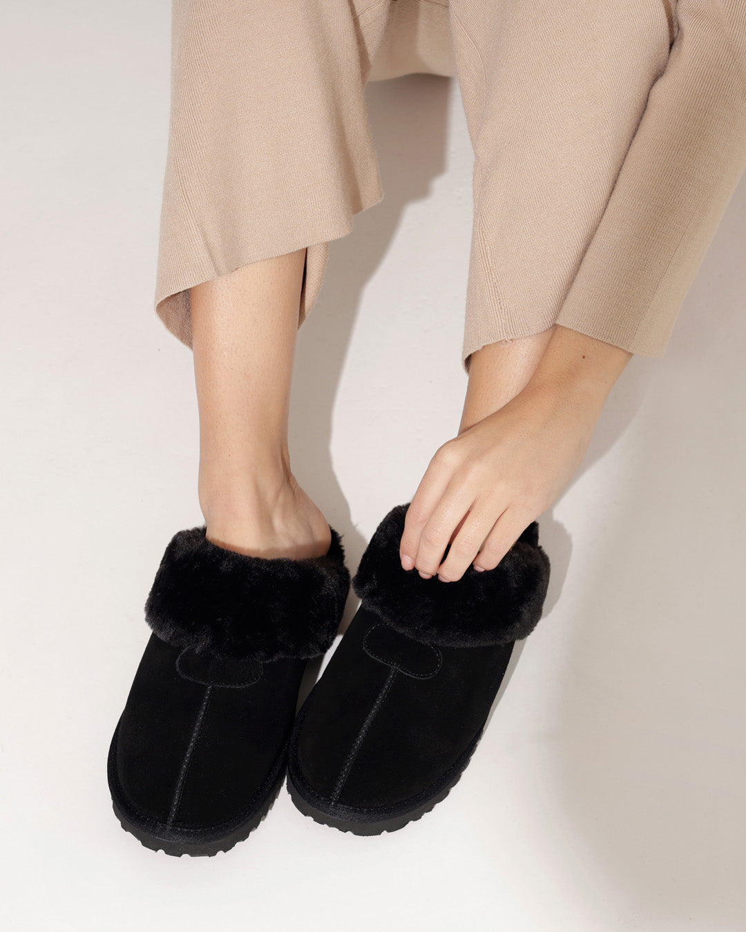 Lederen Pantoffel Kiki Zwart