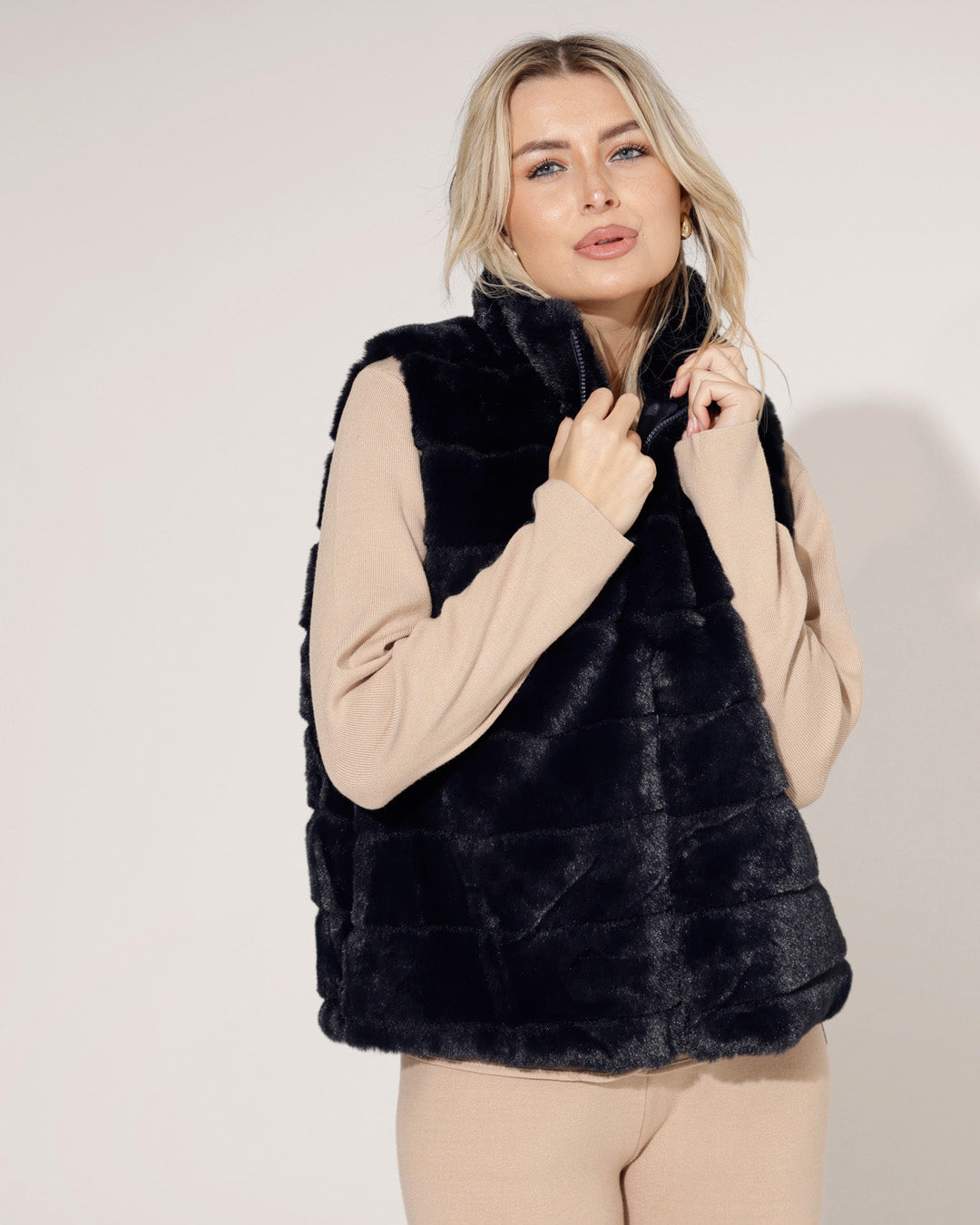 Fake fur gilet Joline Donkerblauw