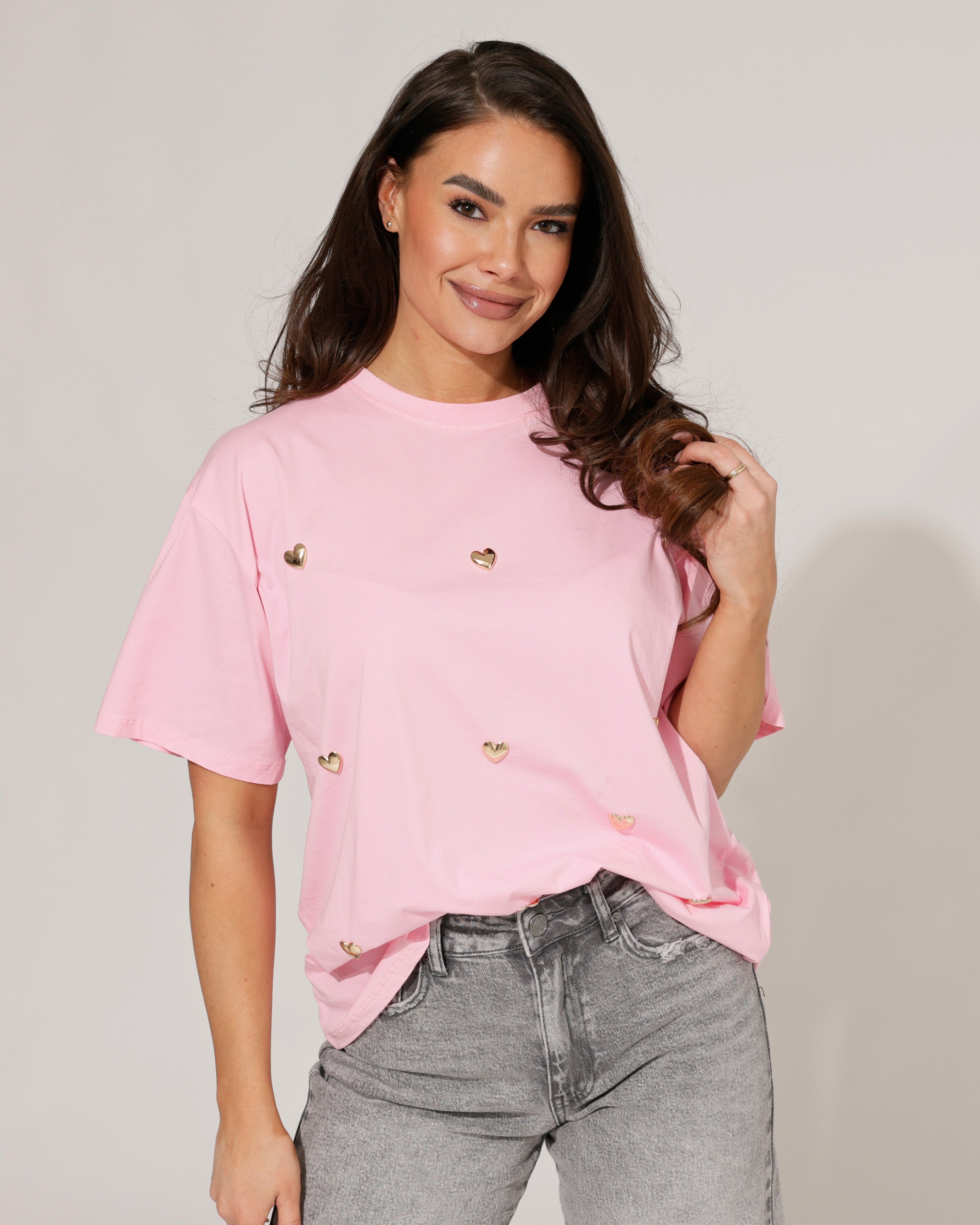 T-shirt met goudkleurige hartjes Roze