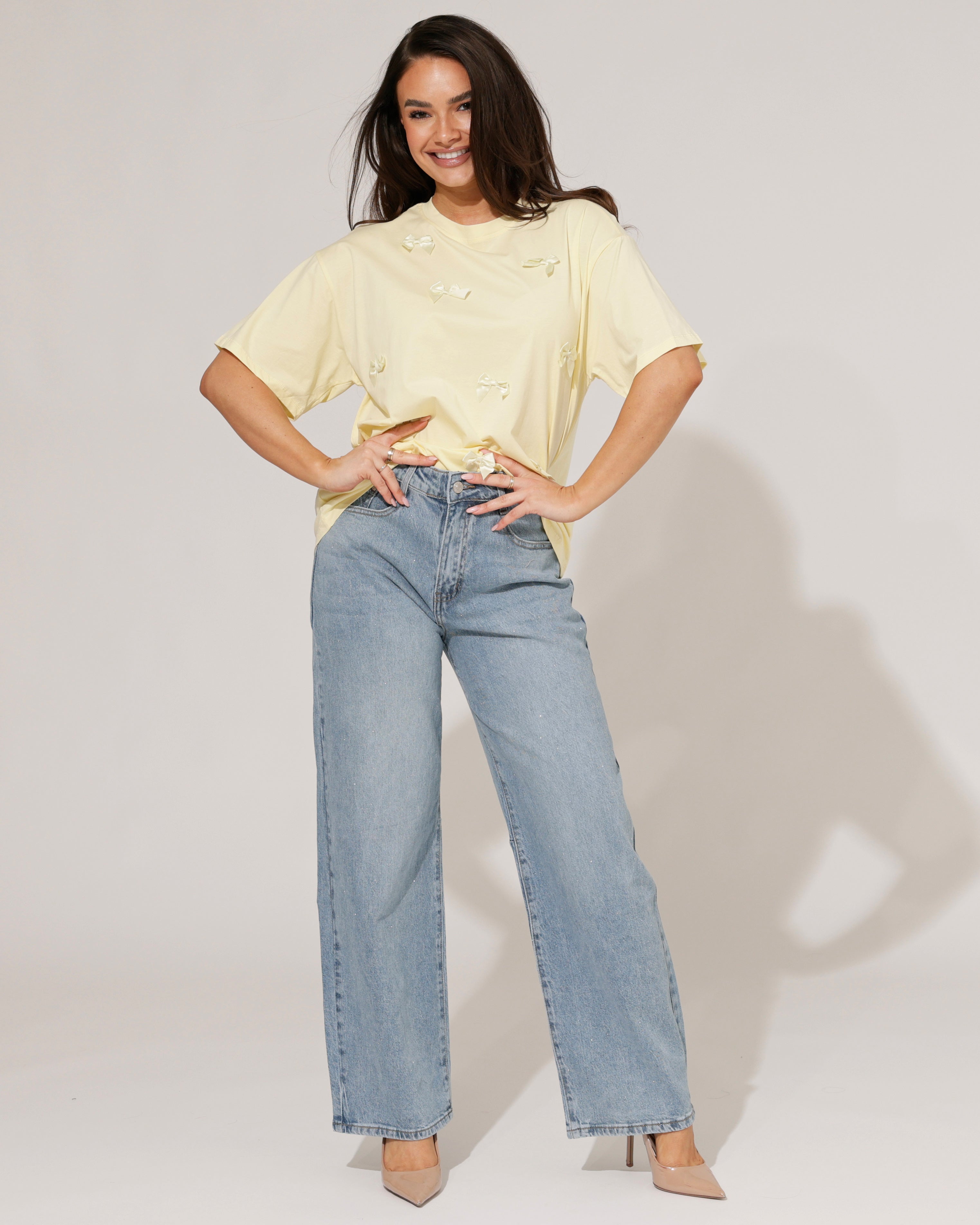 Geel oversized t-shirt met strikjes