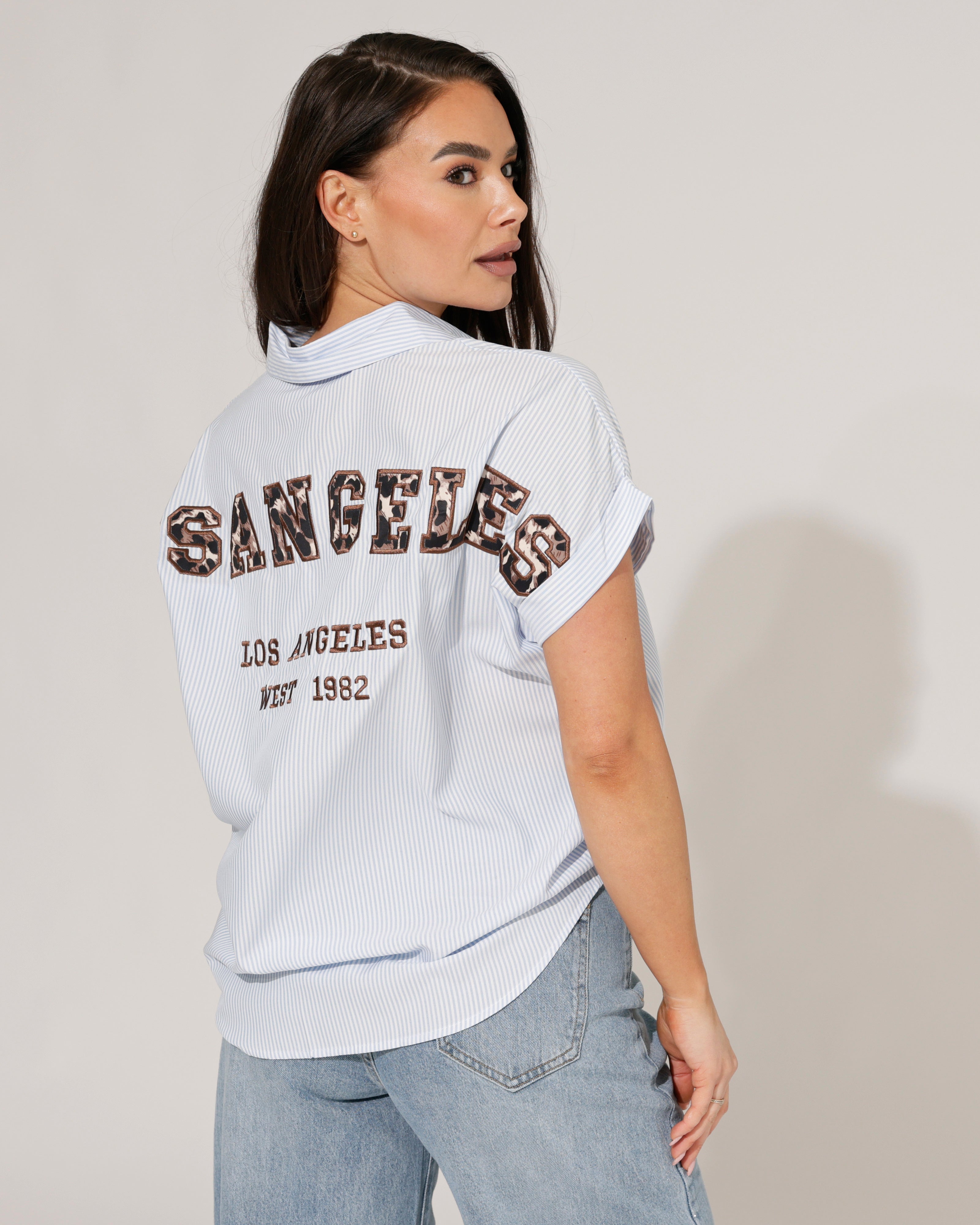 Gestreepte blouse LA korte mouwen Lichtblauw