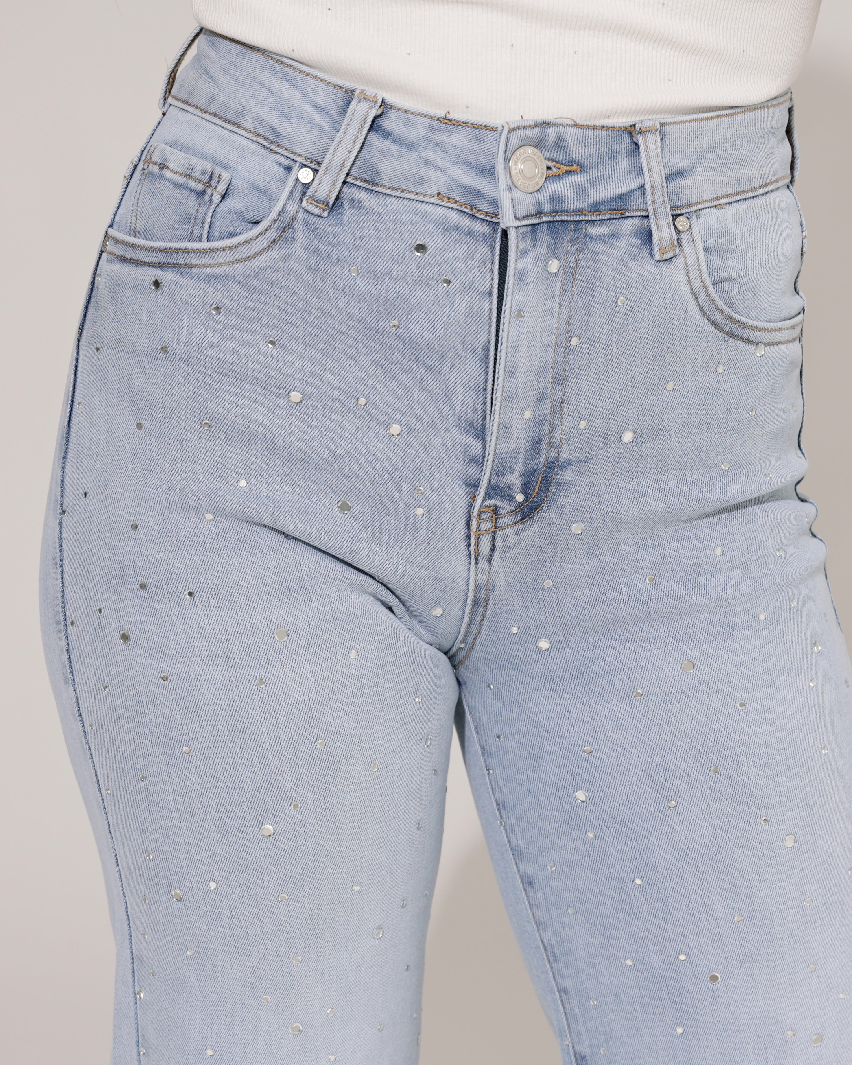 Goodies | Wide leg jeans strass Cherry Blauw