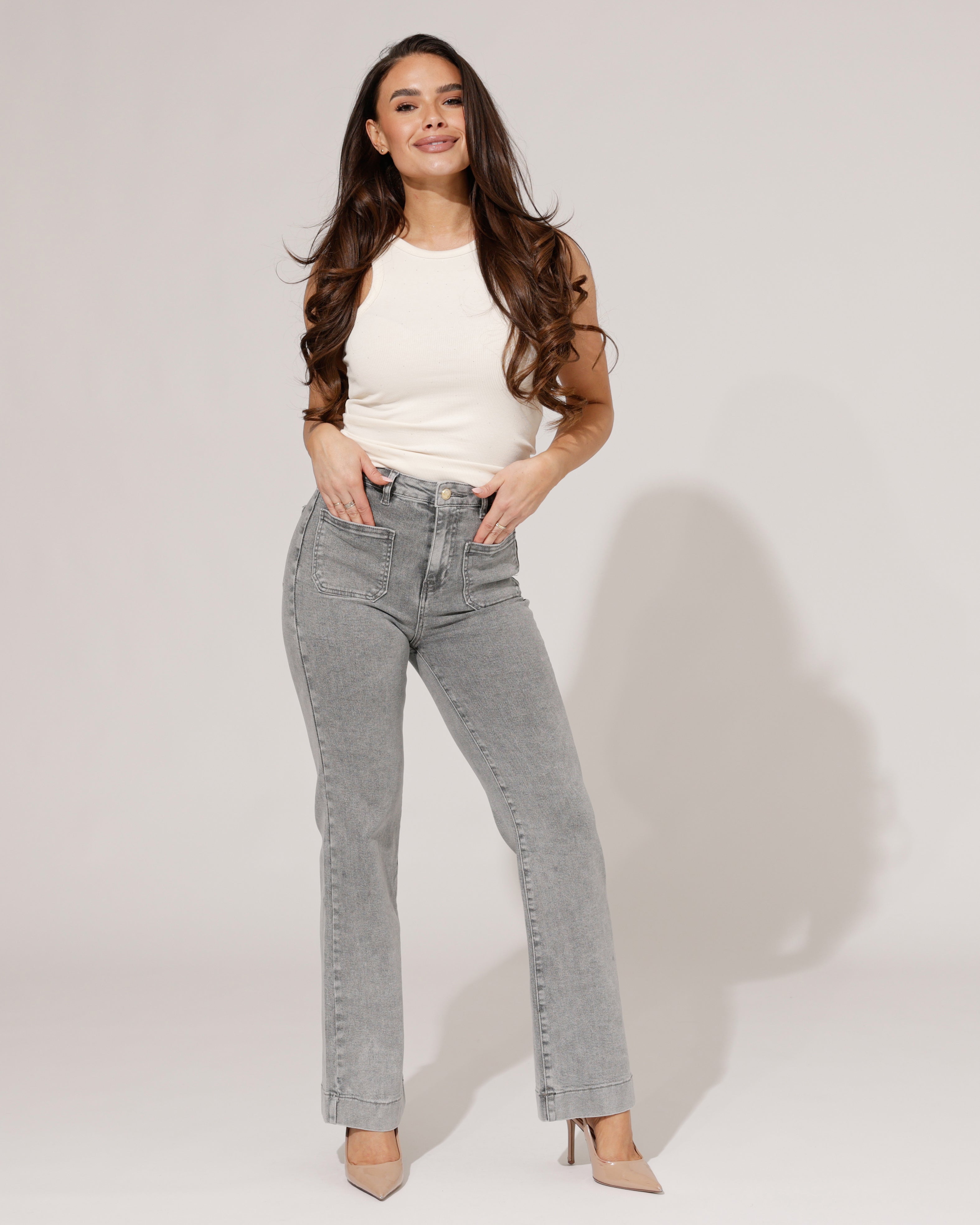 Folyrose | Wide leg jeans Jana-S Grijs