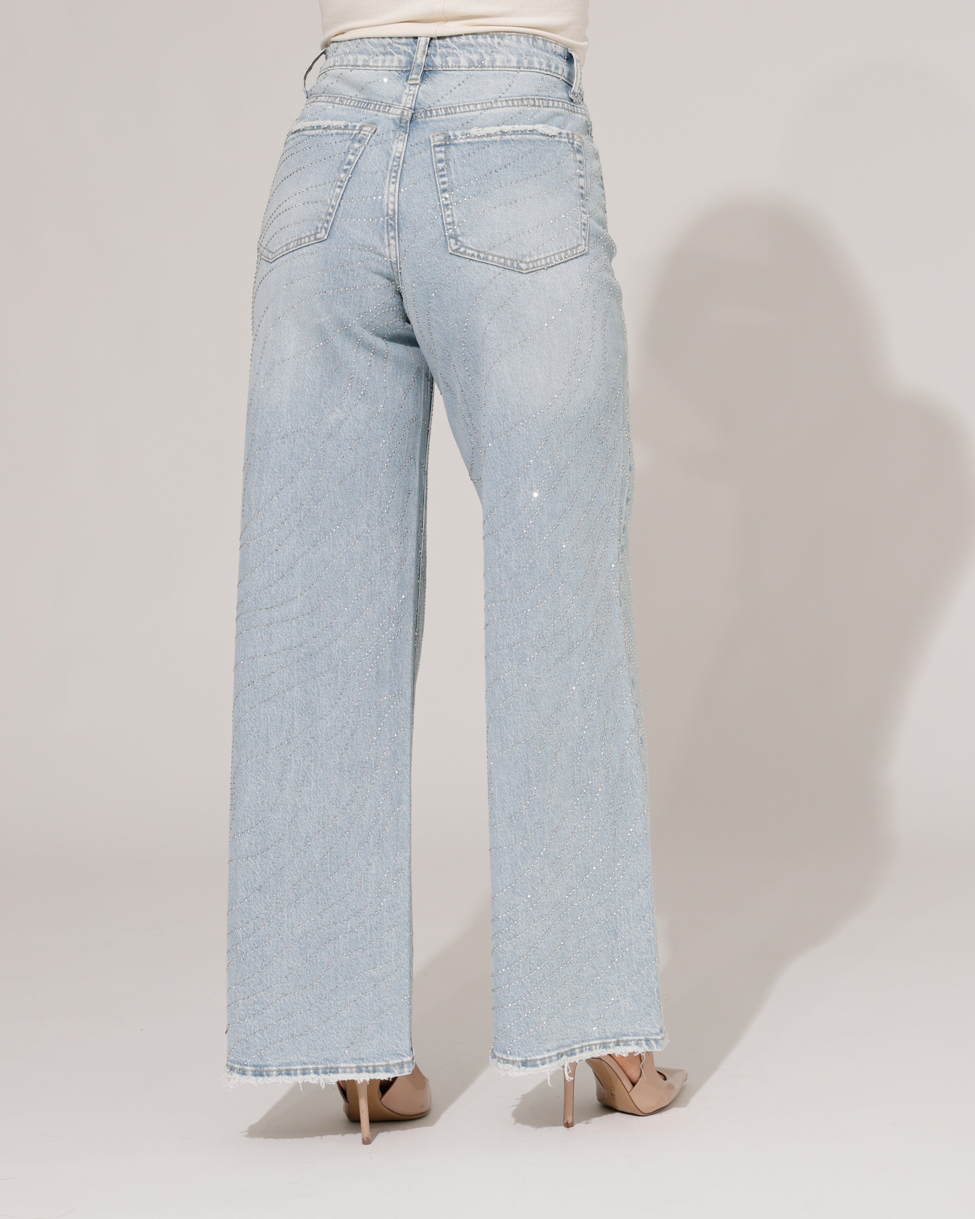 Queen Hearts | Wide leg jeans strass Lore Blauw
