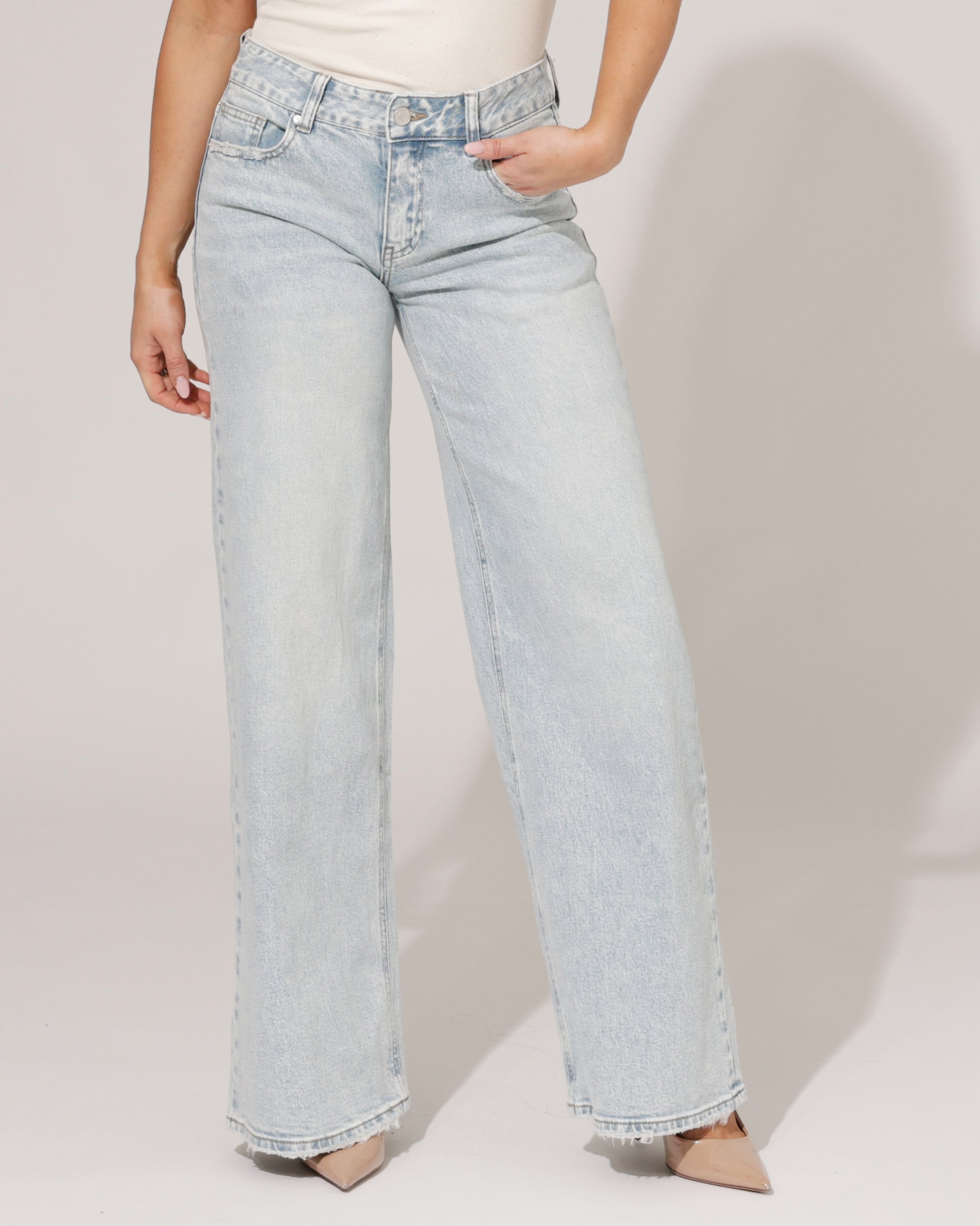 Queen Hearts | Wide leg jeans, low waist Malou-1 Blauw