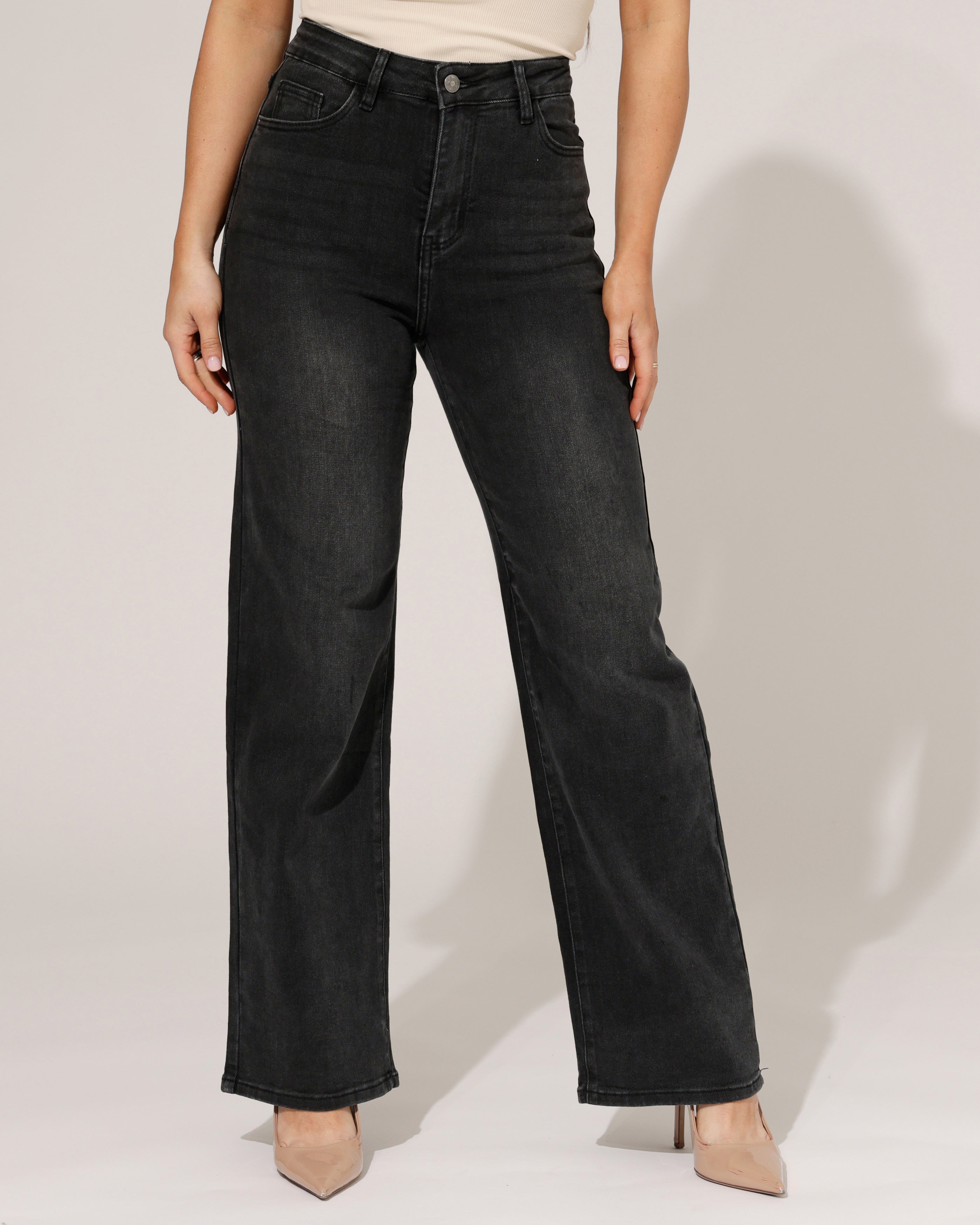 Hello Miss | Wide leg jeans Jamie-17 Donkergrijs