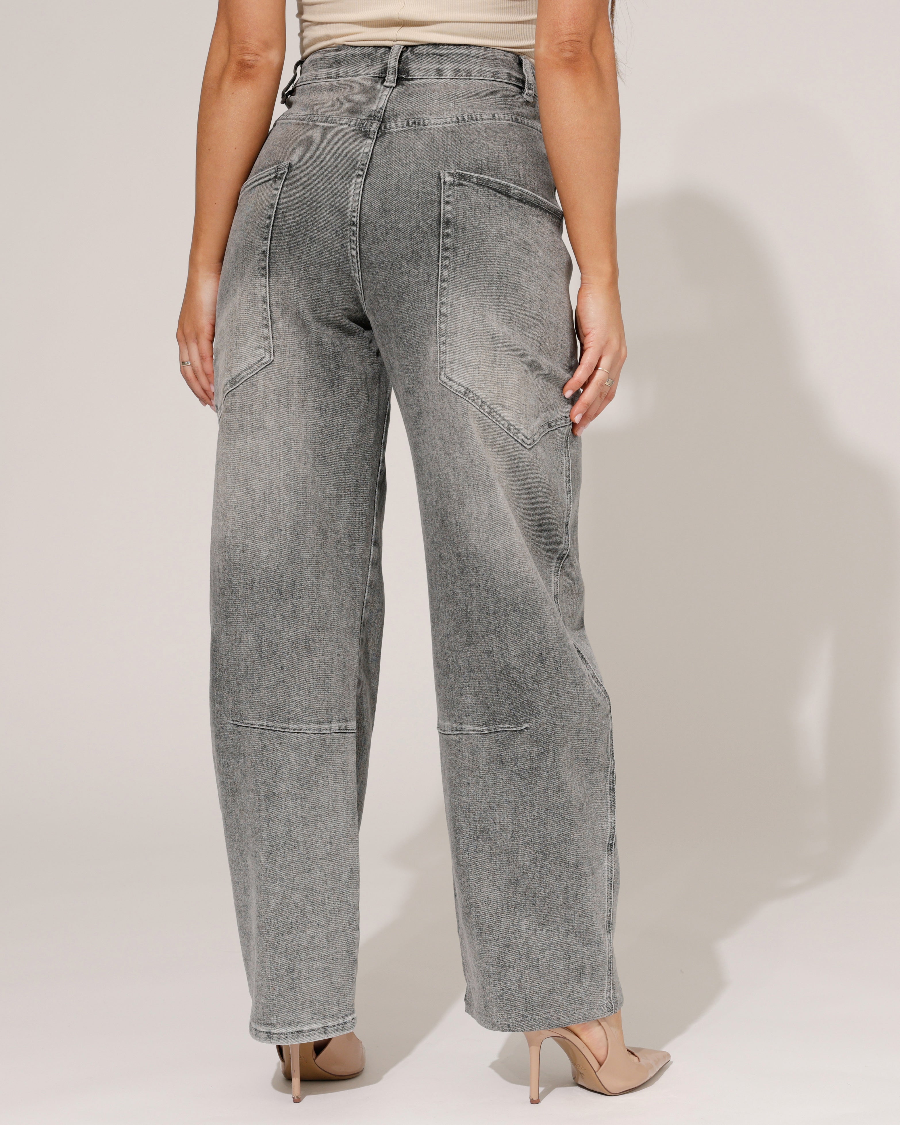 Hello Miss | Barrel jeans Selly-3 Donkergrijs