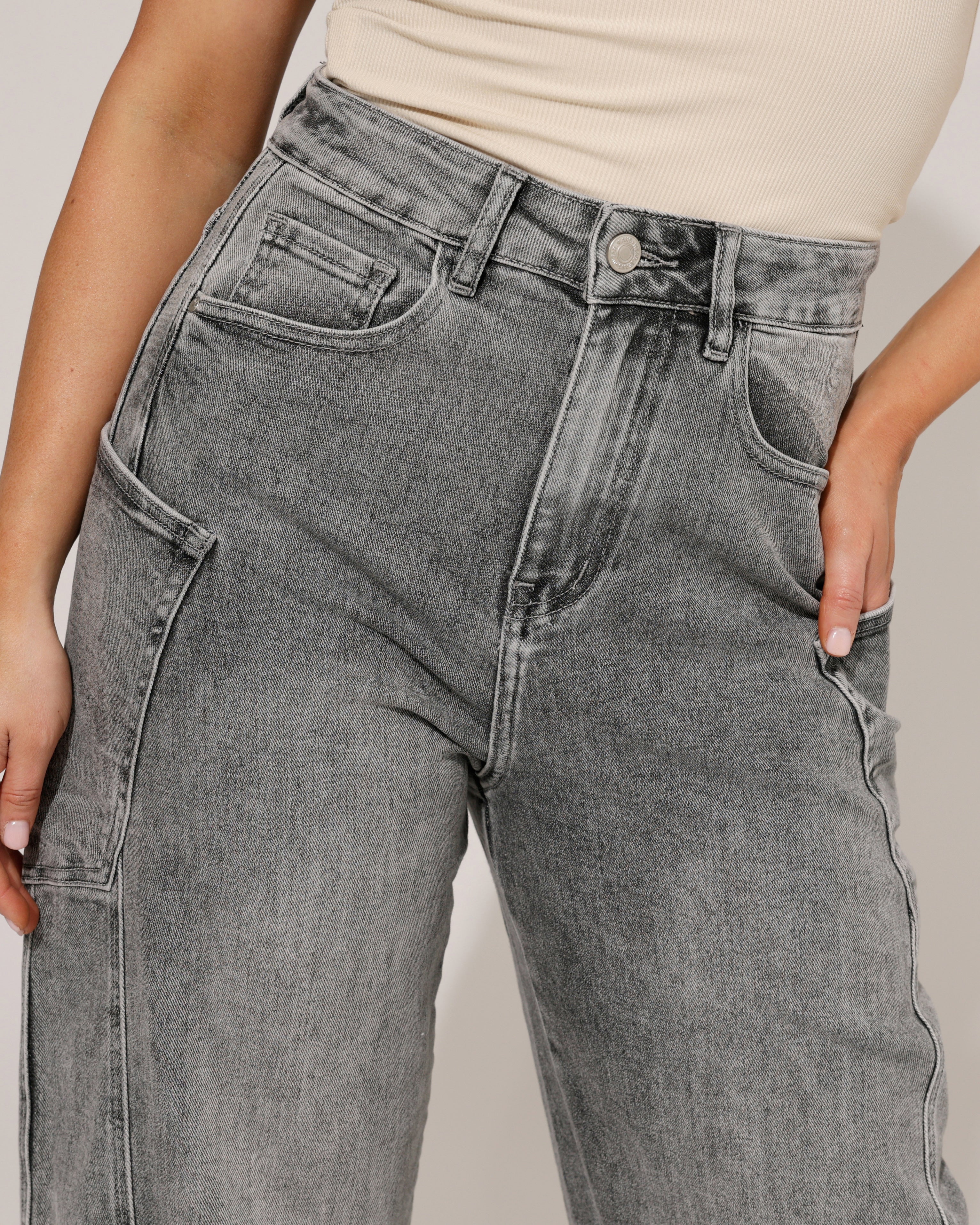 Hello Miss | Barrel jeans Selly-3 Donkergrijs