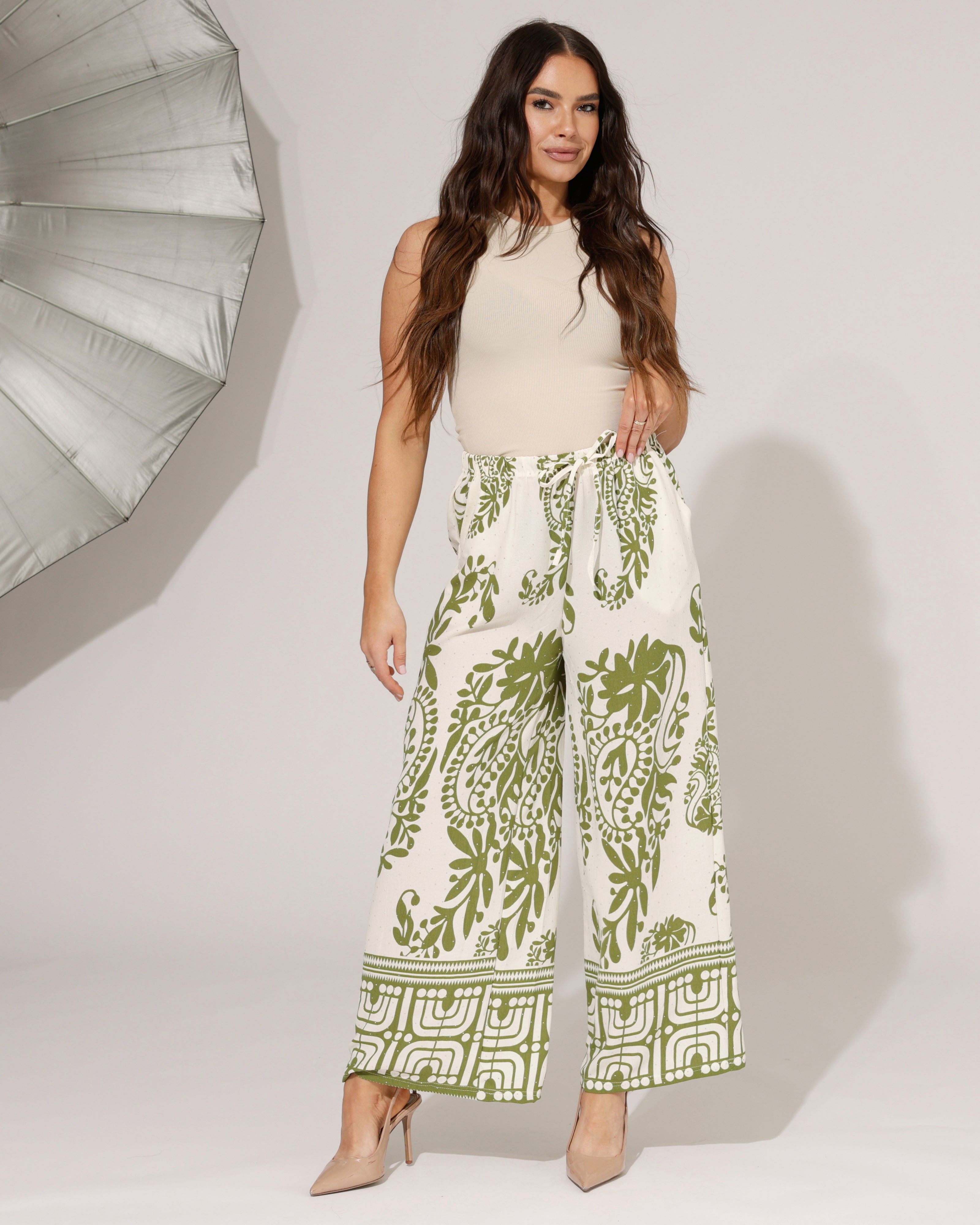 Wijde broek paisley print Farah Groen