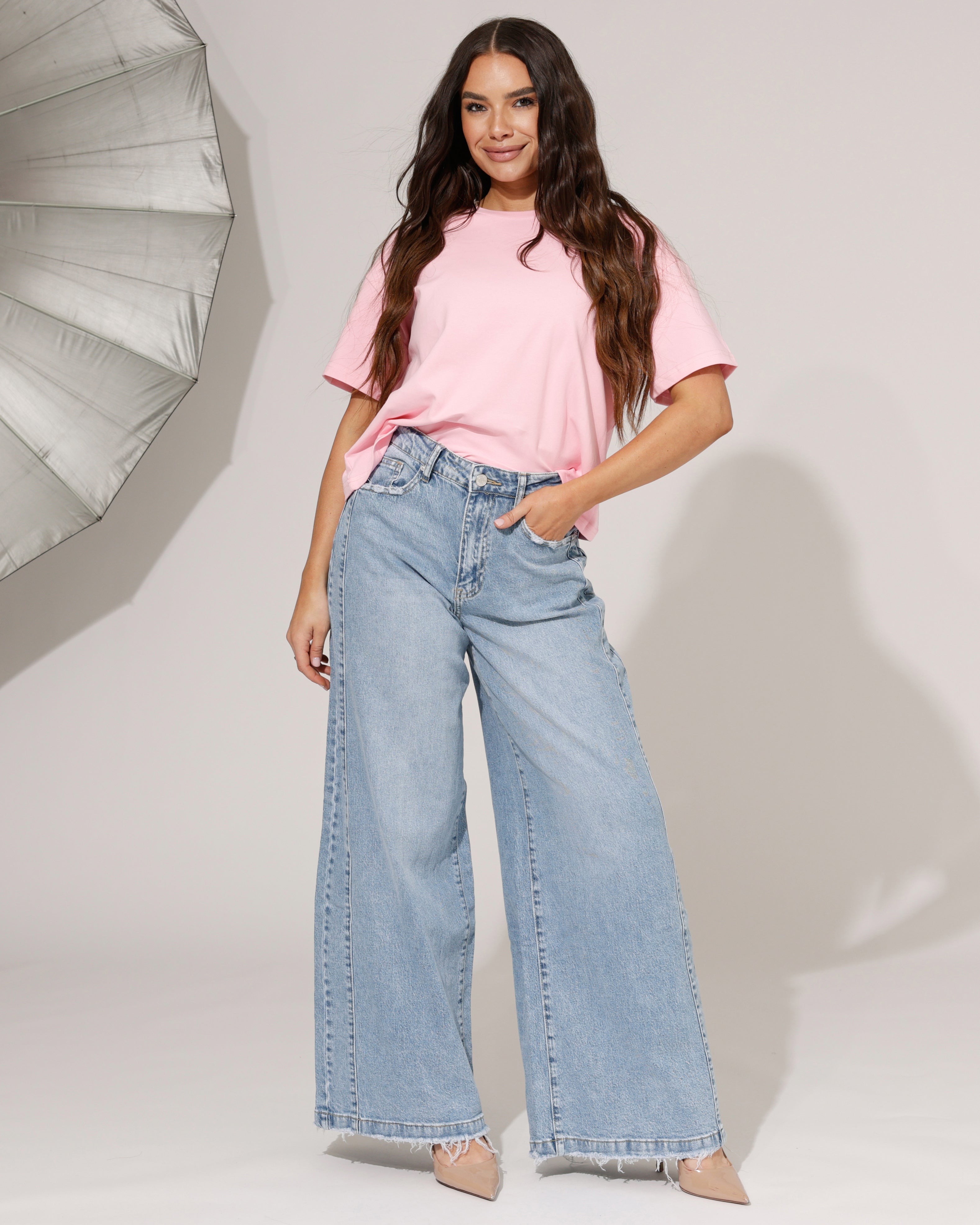 Queen Hearts | Extra wide leg jeans Maddy-1 Blauw