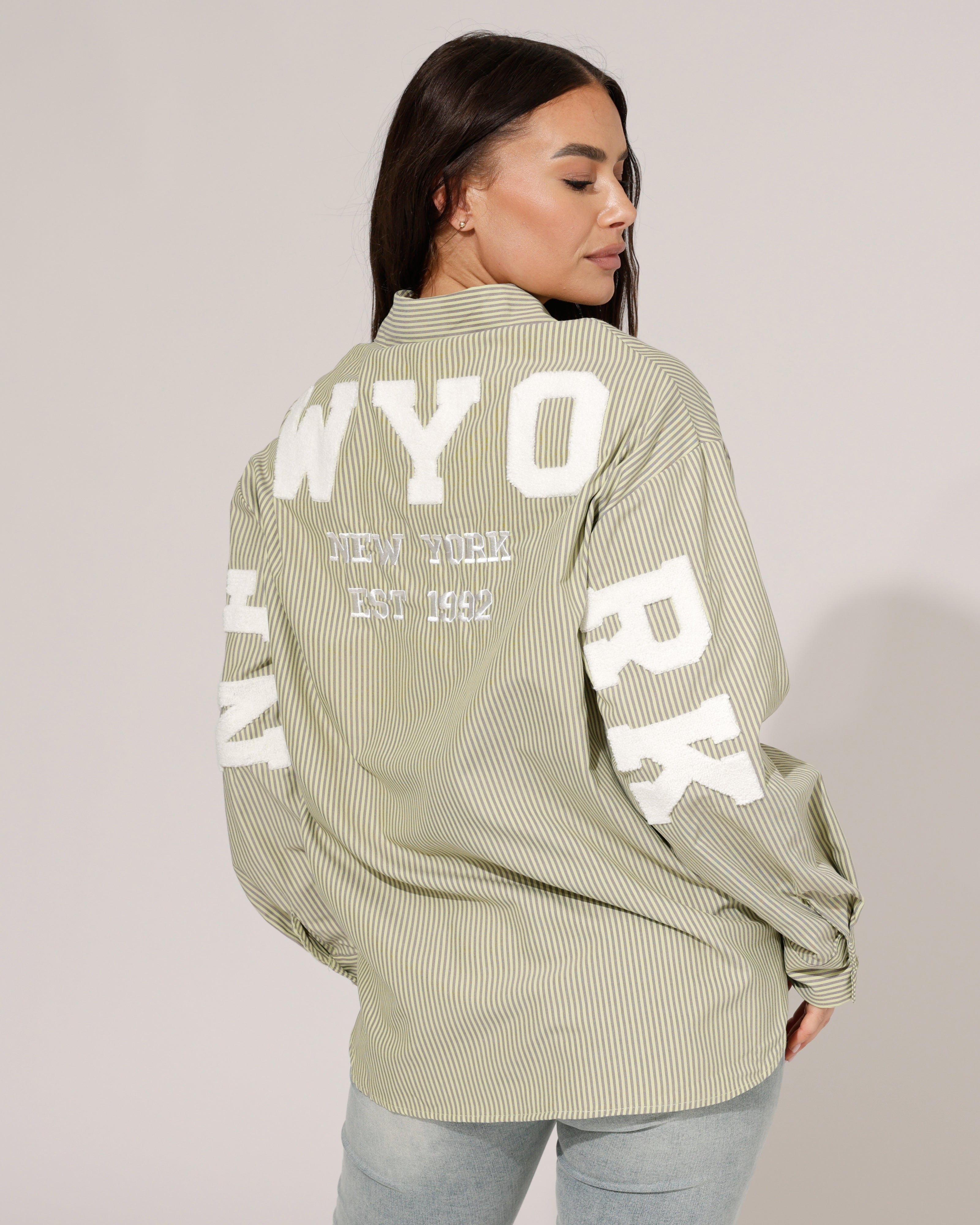 Gestreepte blouse lange mouwen New York Groen