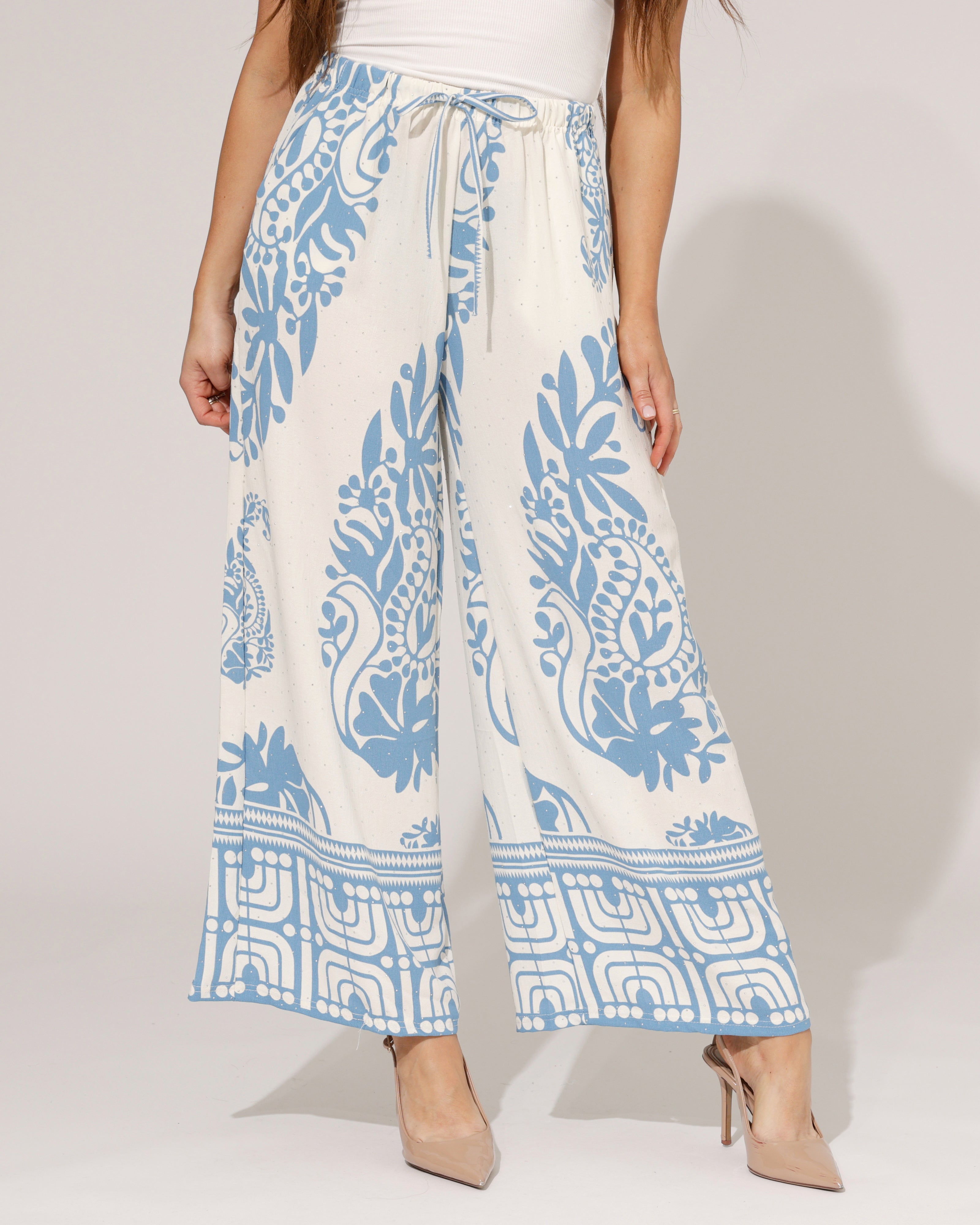 Wijde broek paisley print Farah Blauw