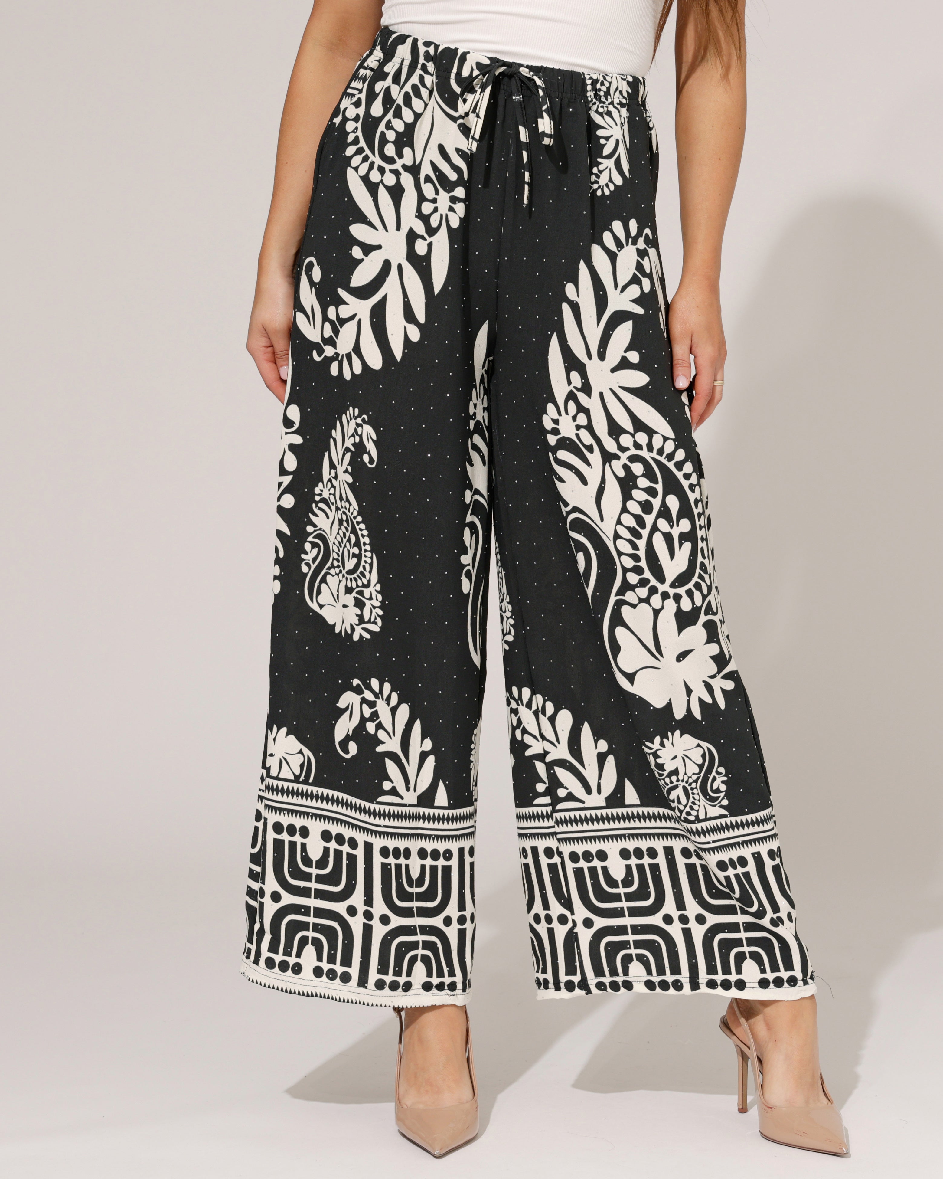 Wijde broek paisley print Farah Zwart