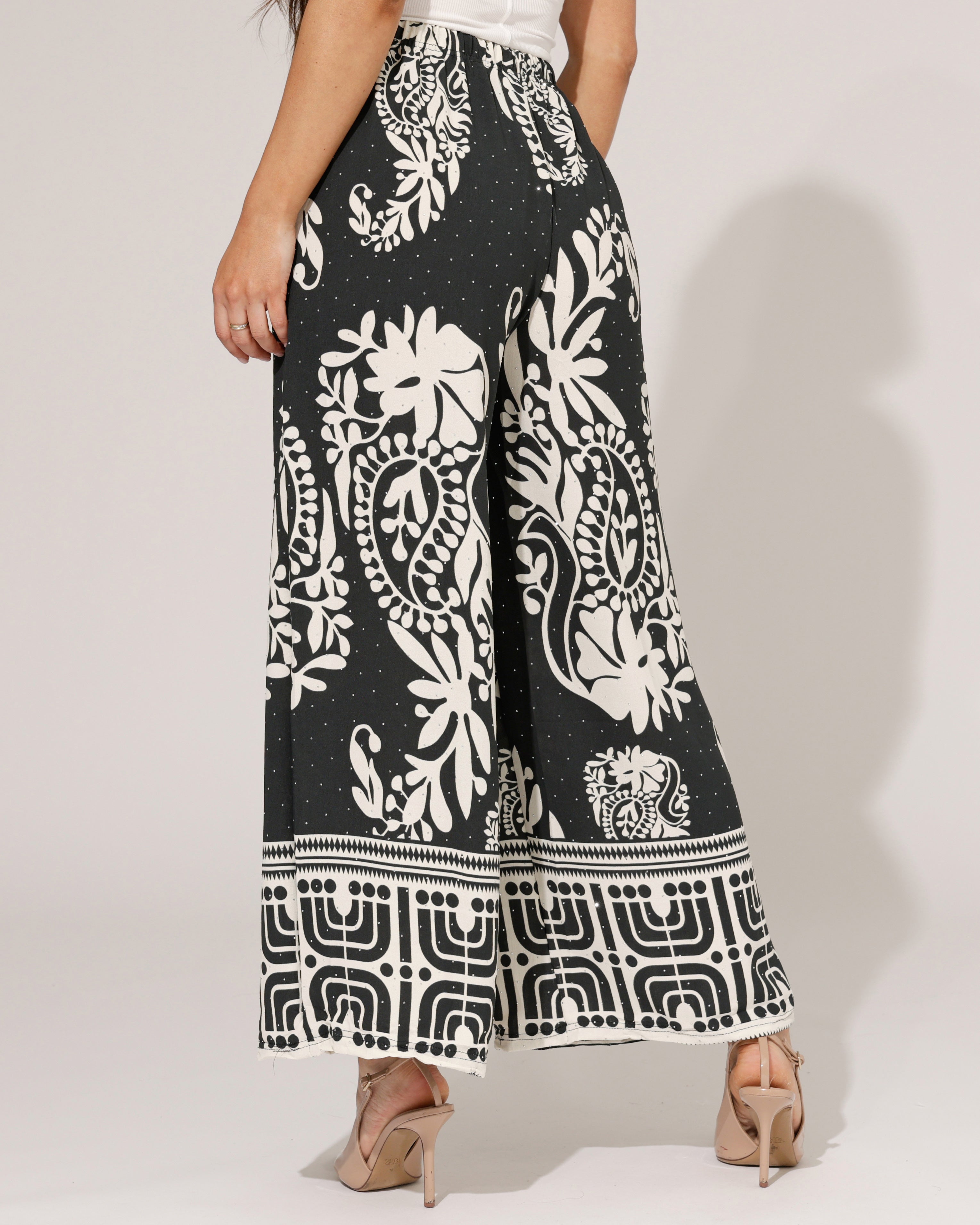 Wijde broek paisley print Farah Zwart