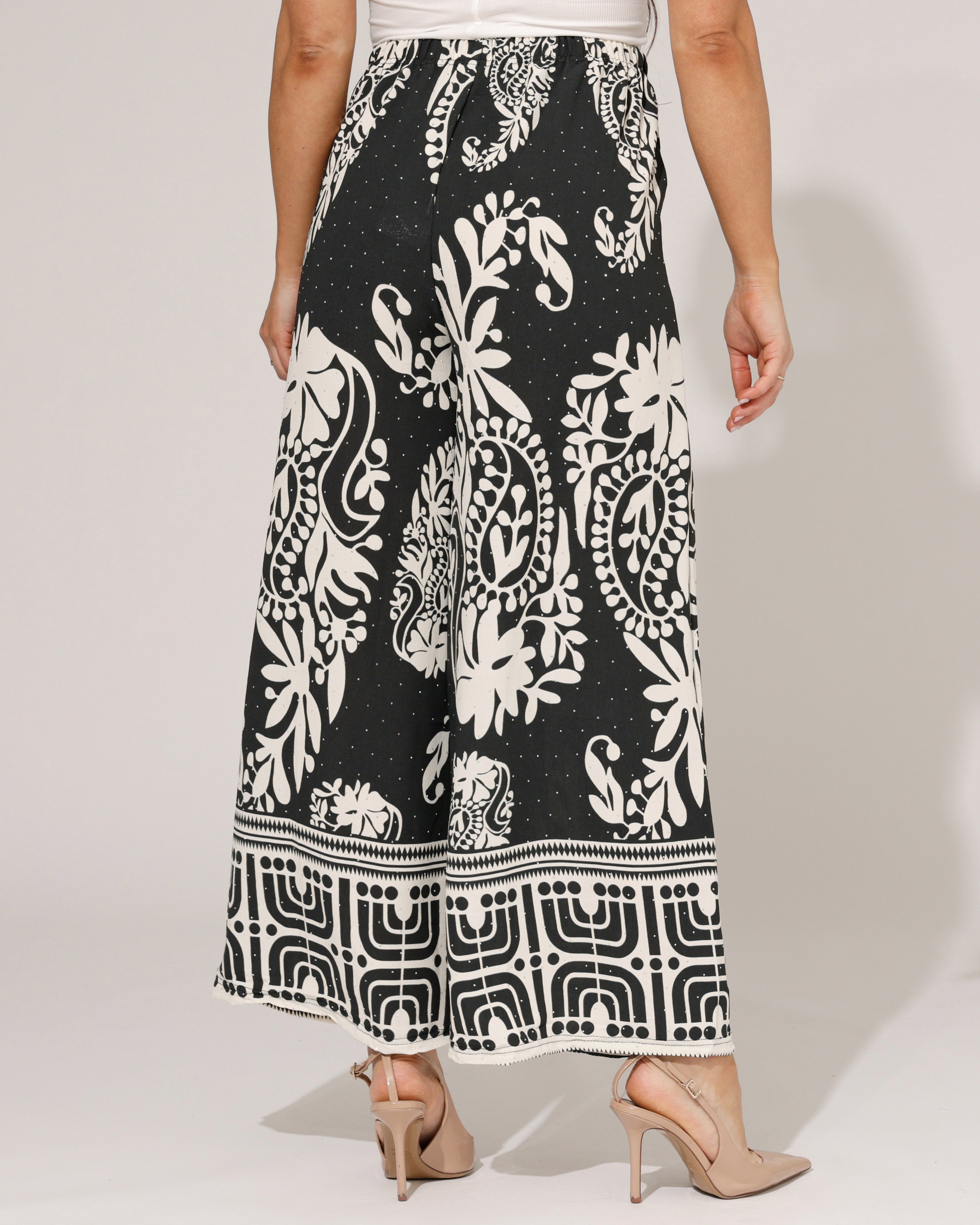 Wijde broek paisley print Farah Zwart