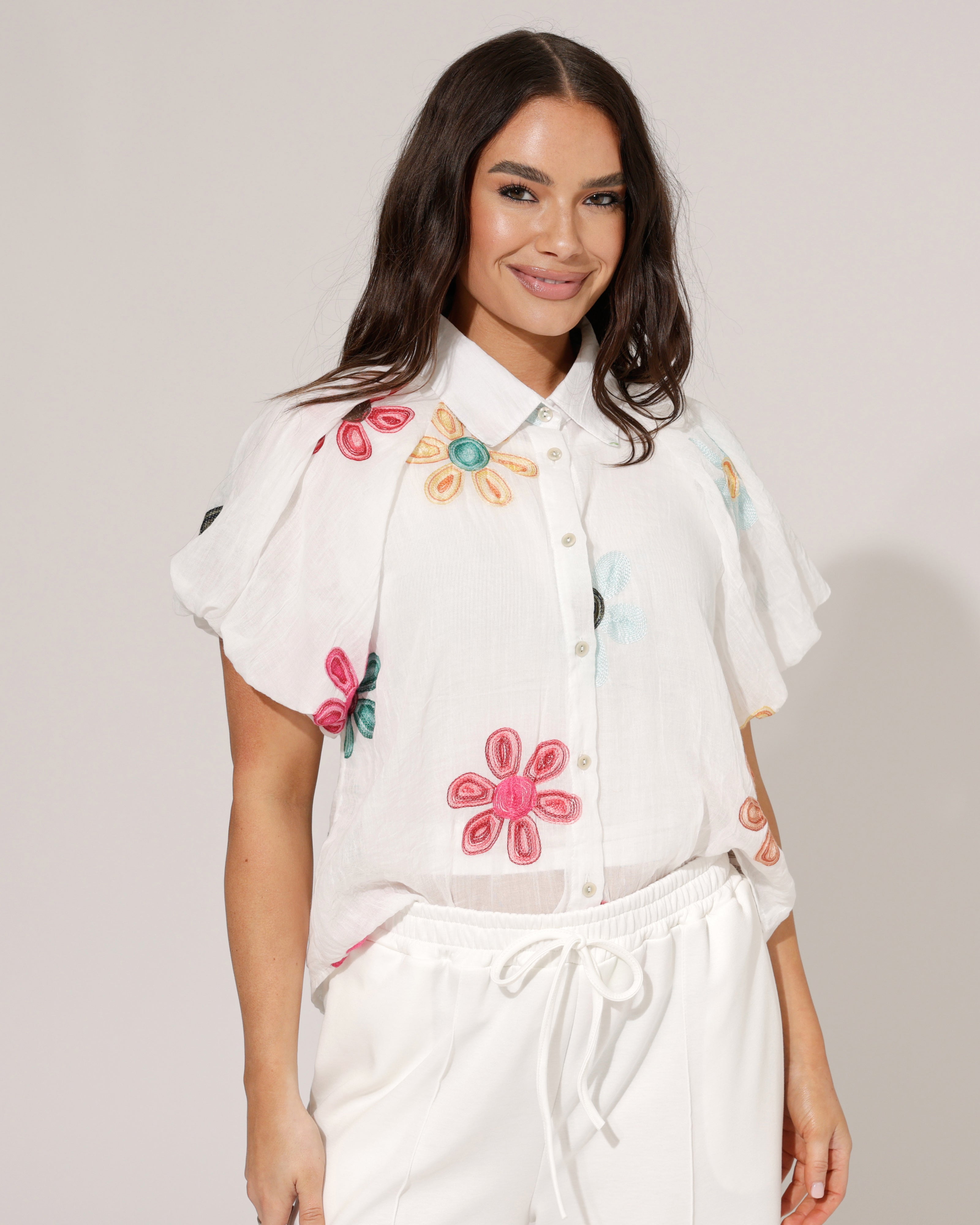 Blouse met bloemen Tischa Wit