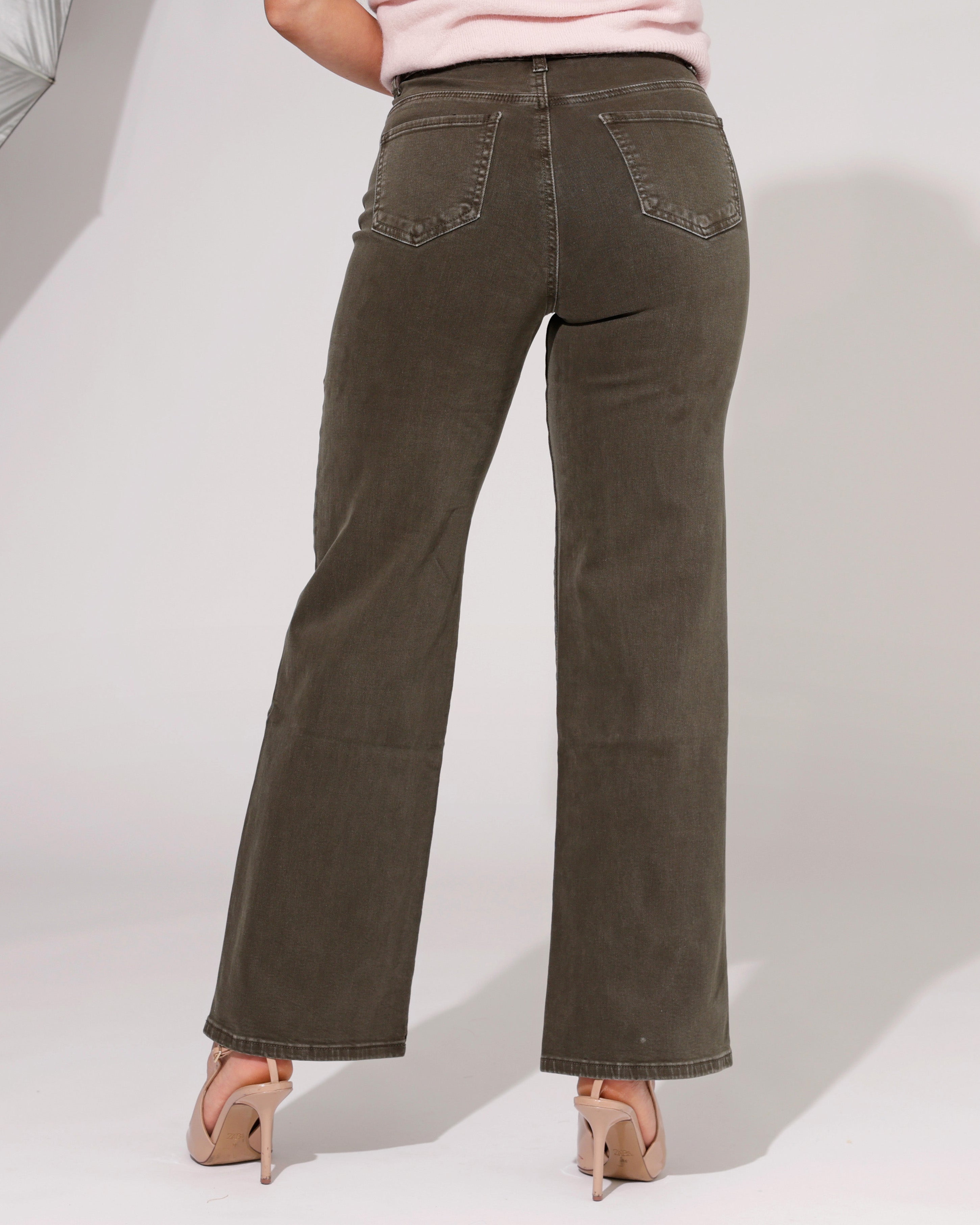 Goodies wide leg jeans ES-13 donkergroen achterkant dames