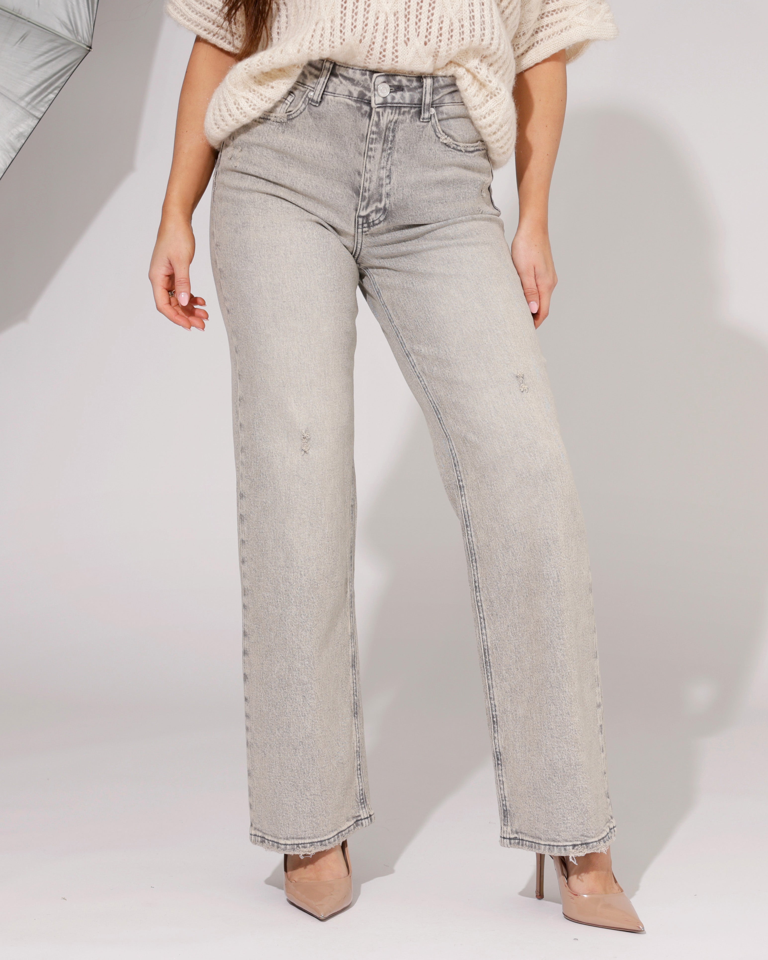 Queen Hearts | Wide leg jeans Detje-2 Lichtgrijs