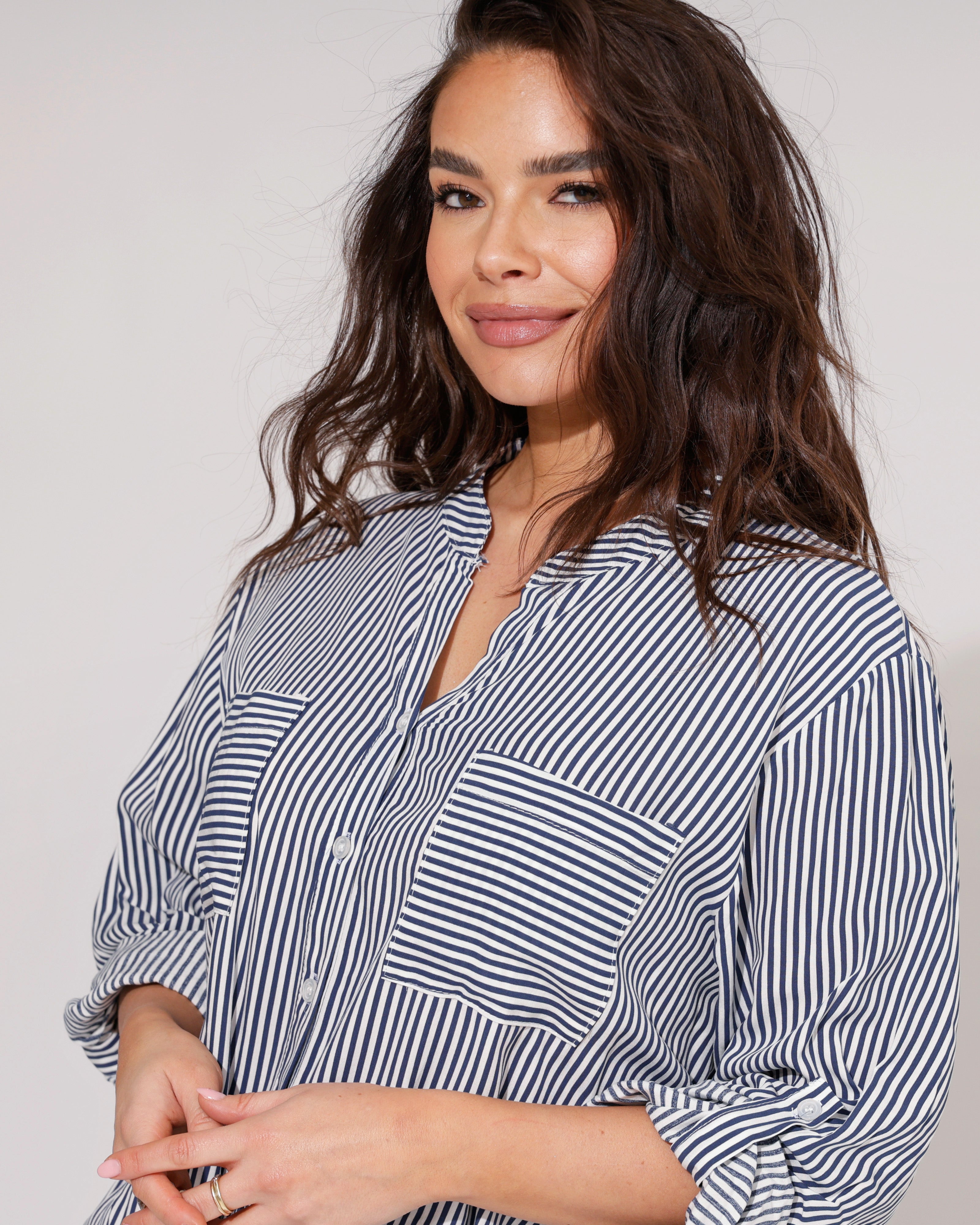 Gestreepte blouse Vienna Donkerblauw