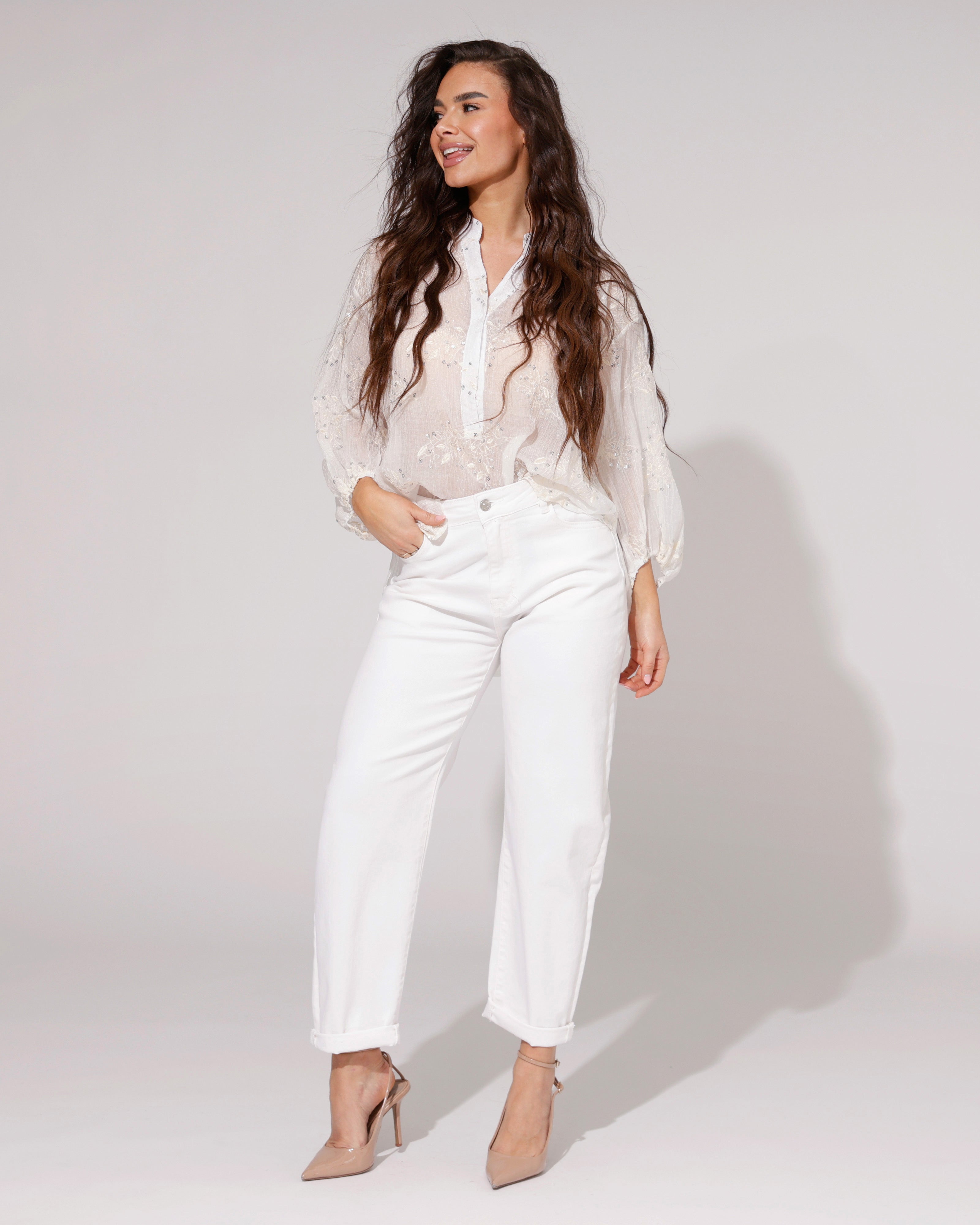 Hello Miss | Barrel jeans Molley-2 Wit