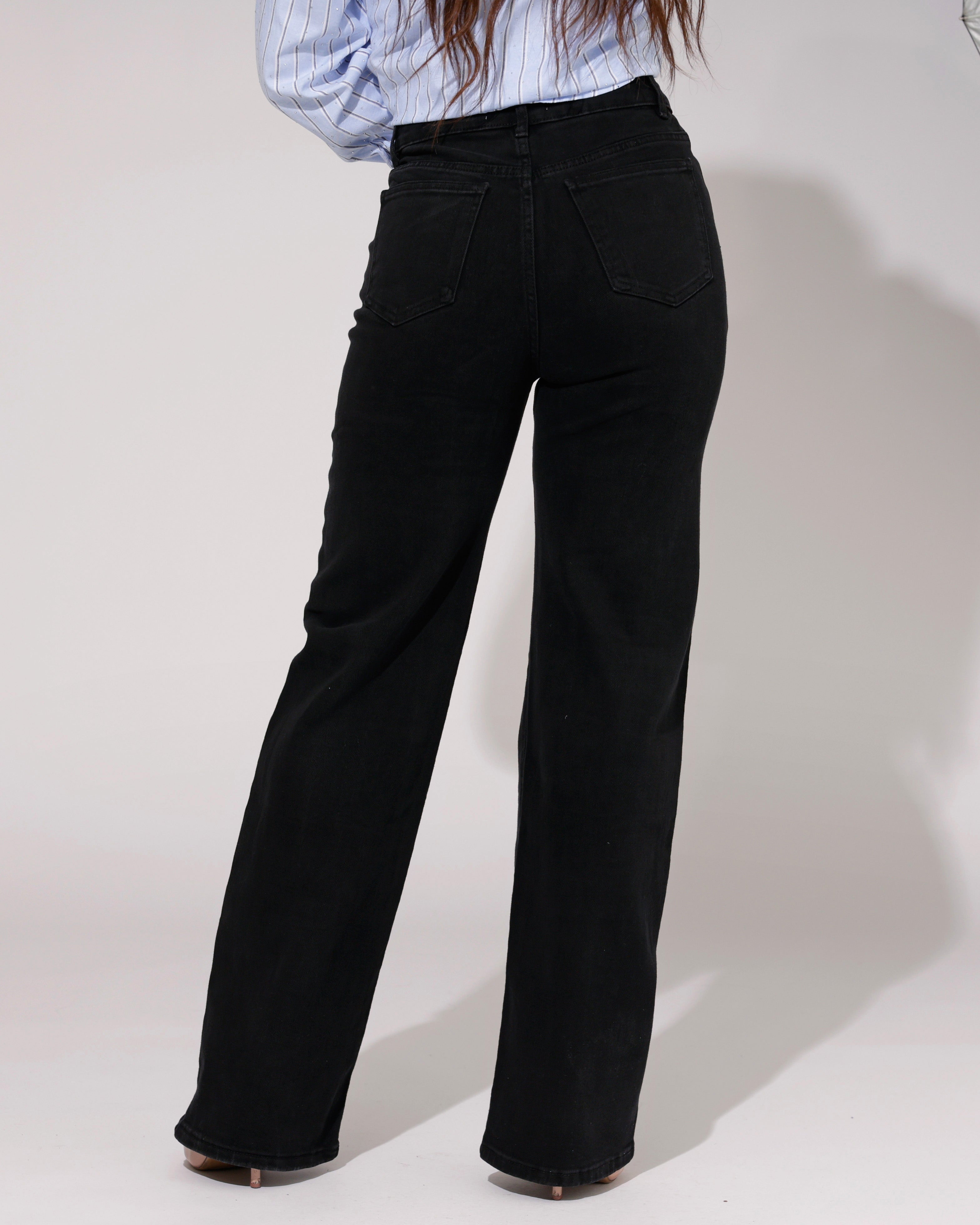 Hello Miss | Wide leg jeans Macey-3 Zwart