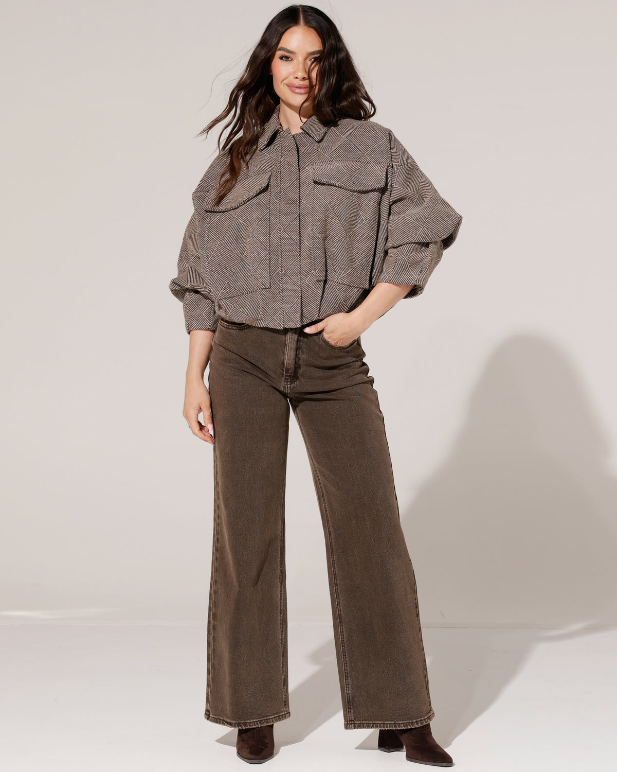 Queen Hearts | Wide leg jeans Eveline-1 Donkerbruin