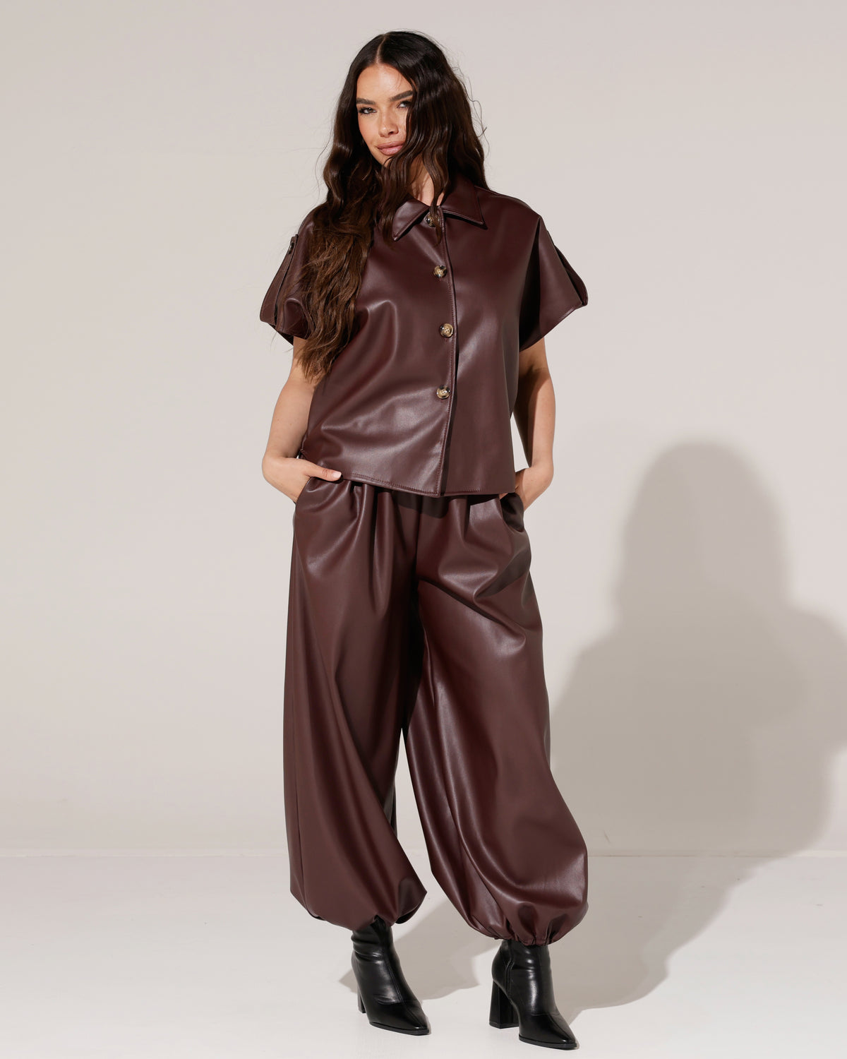 Leatherlook blouse Yona Bordeaux