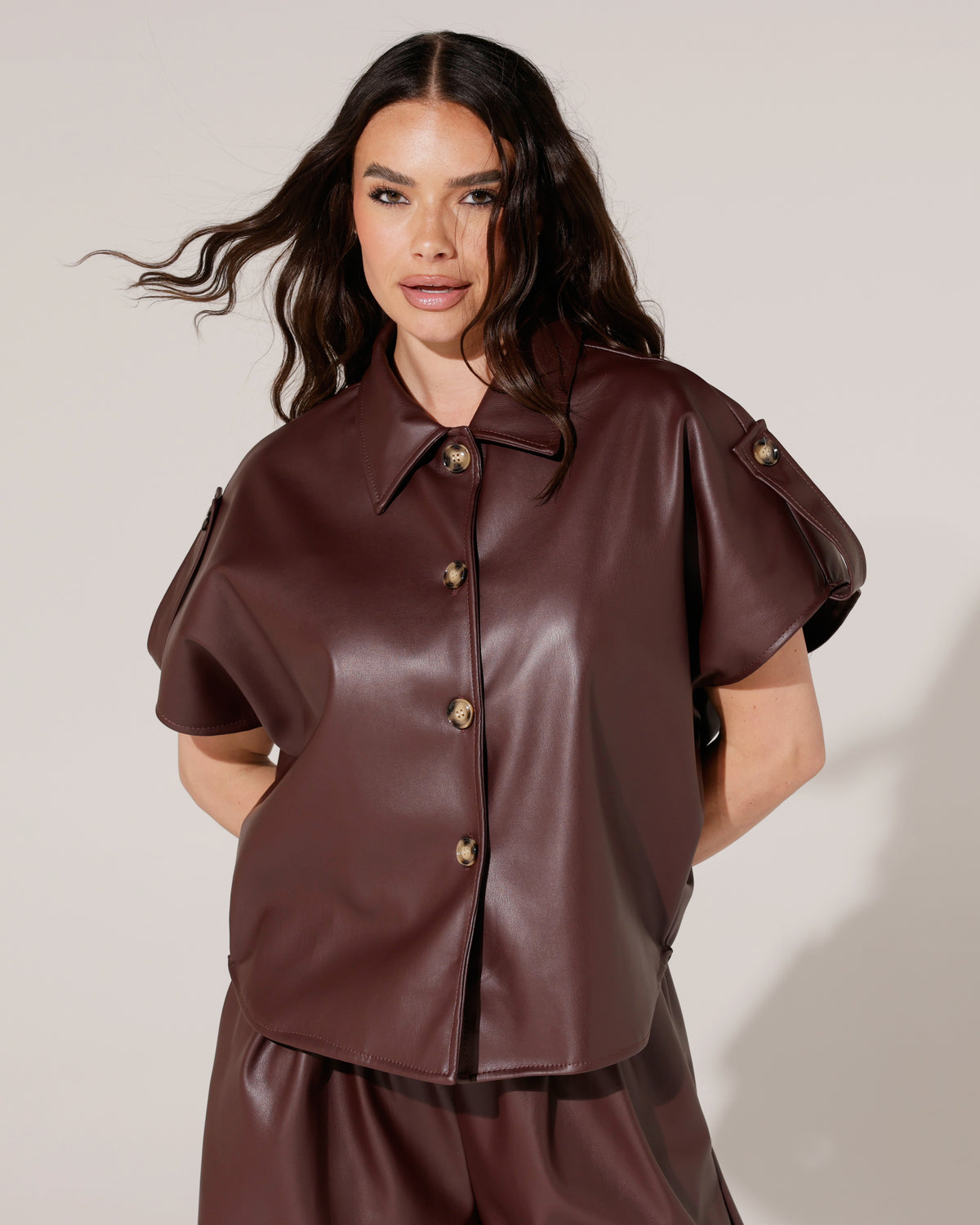 Leatherlook blouse Yona Bordeaux