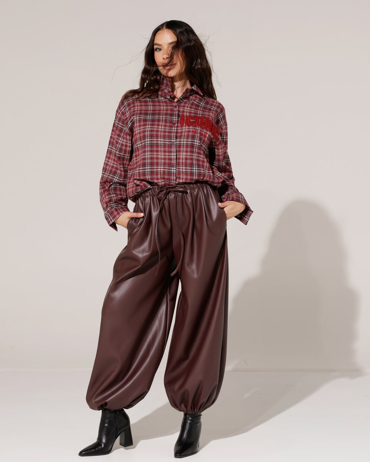 Geruite blouse Iconic Bibi Bordeaux