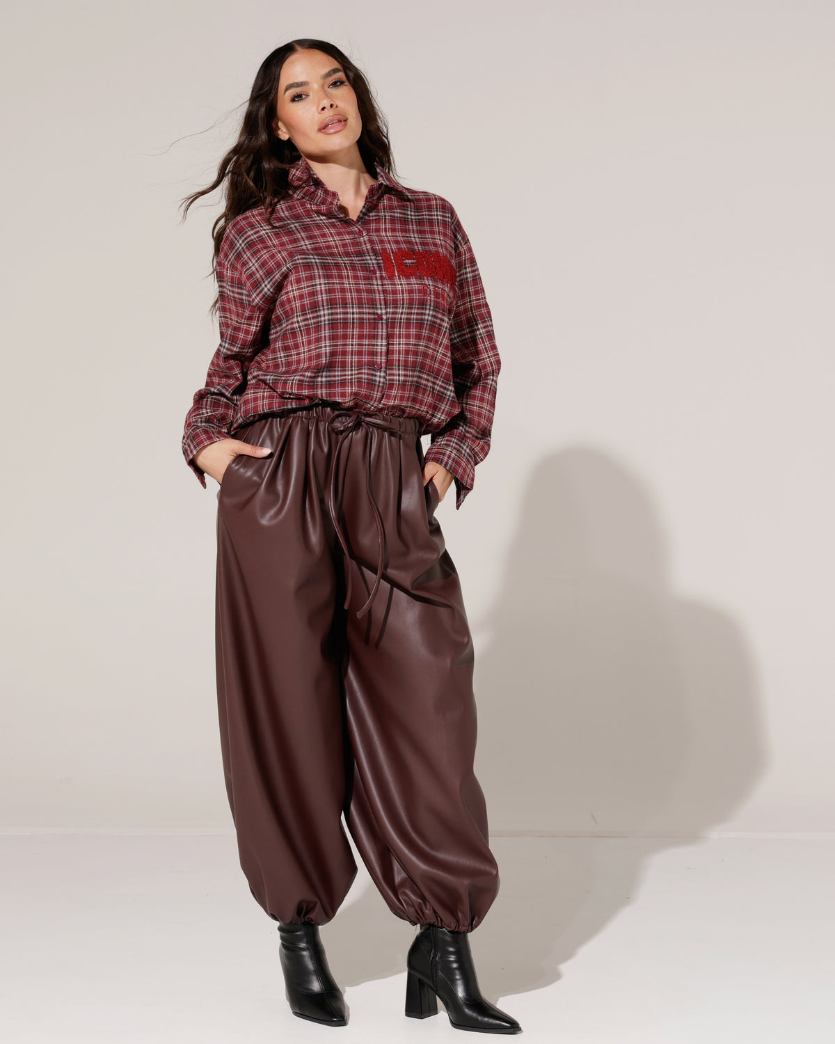 Geruite blouse Iconic Bibi Bordeaux
