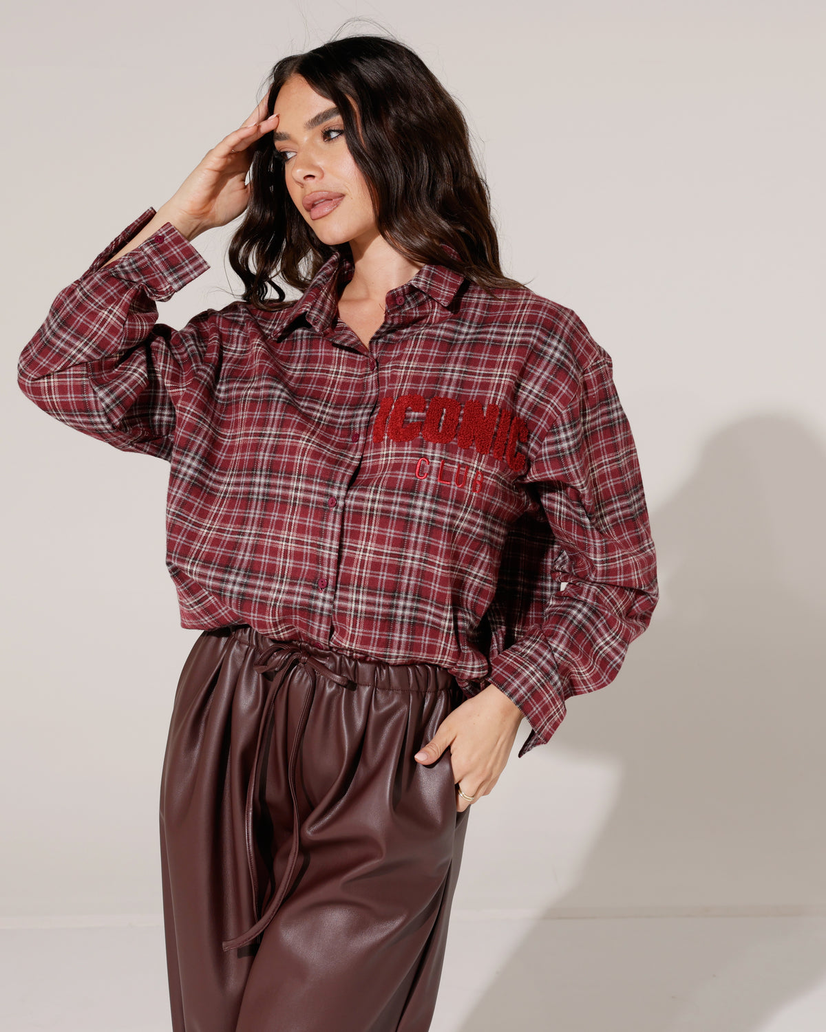 Geruite blouse Iconic Bibi Bordeaux