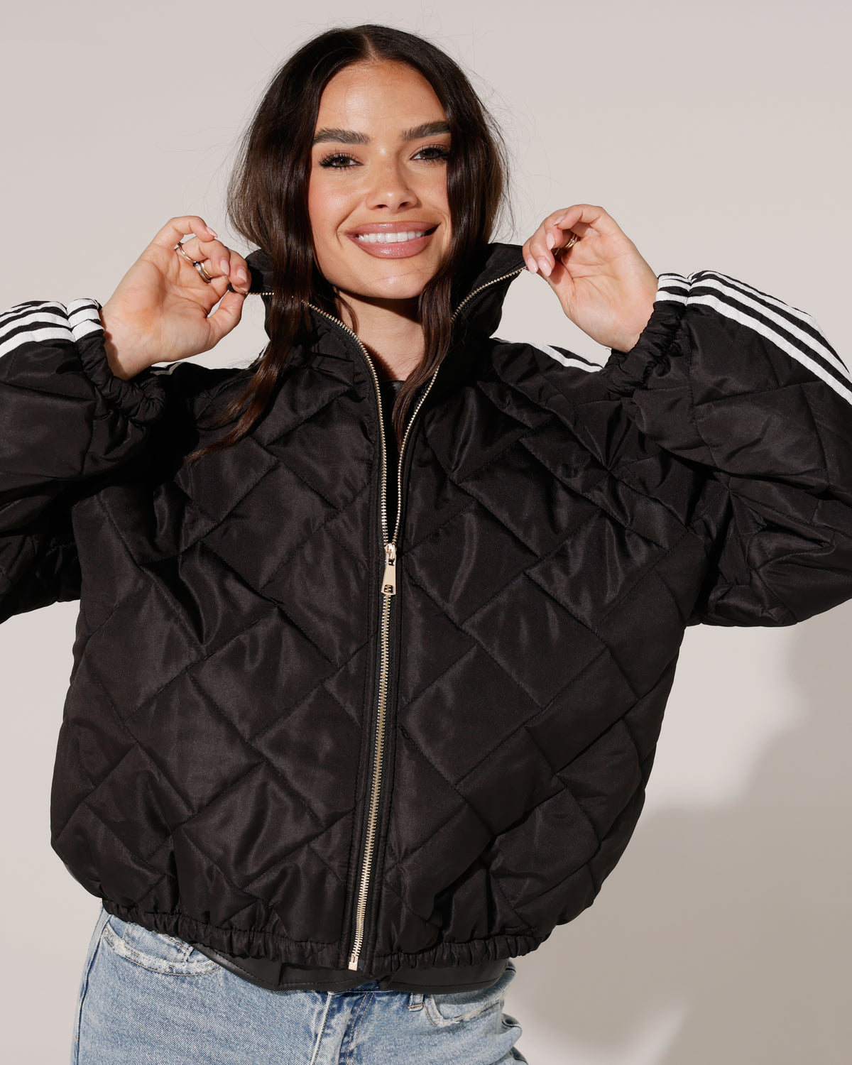 Gewatteerd bomberjacket met strepen Revy Zwart