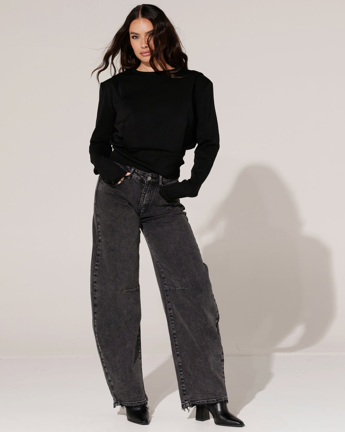 Queen Hearts | Barrel jeans Kyra-6 Zwart