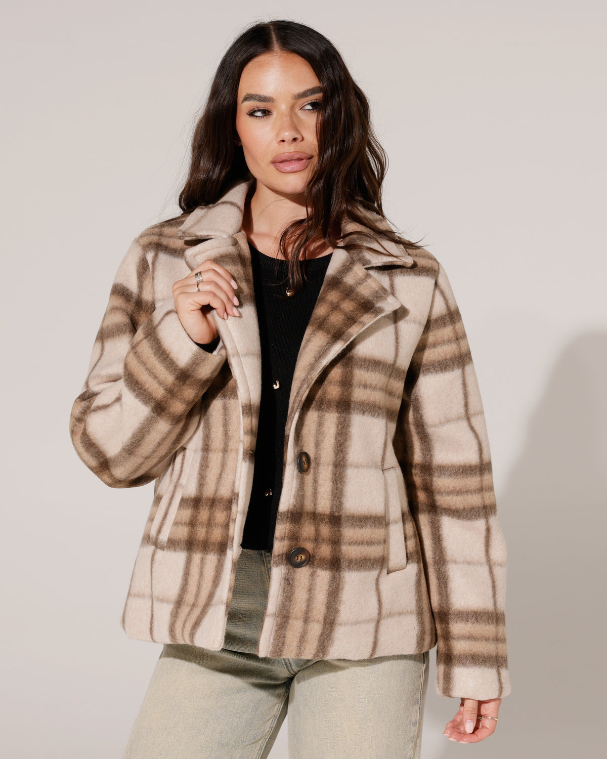 Geruite korte trenchcoat Melane Beige