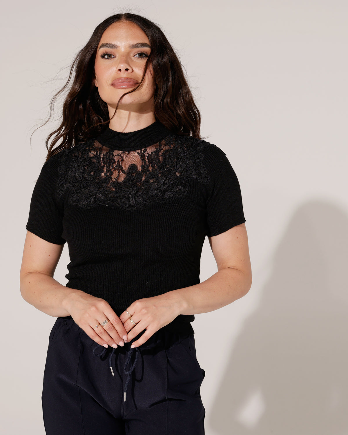 Top met kanten details Lieve Zwart