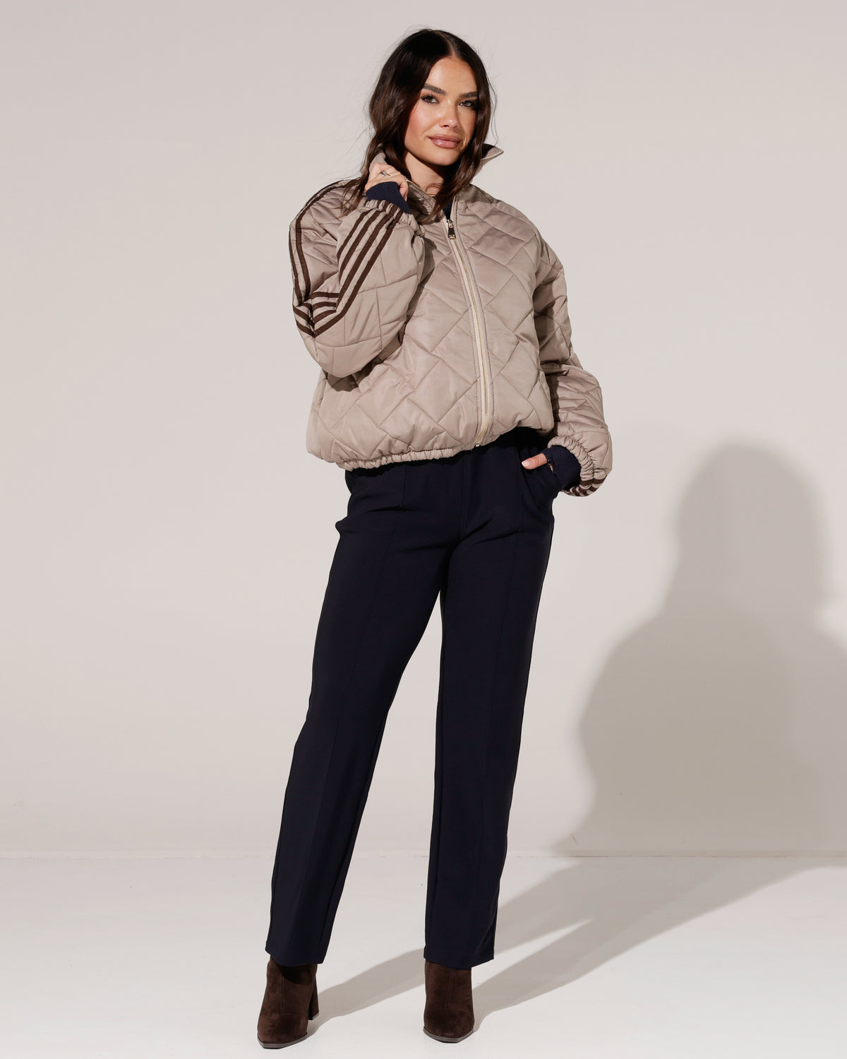 Gewatteerd bomberjacket met strepen Revy Taupe